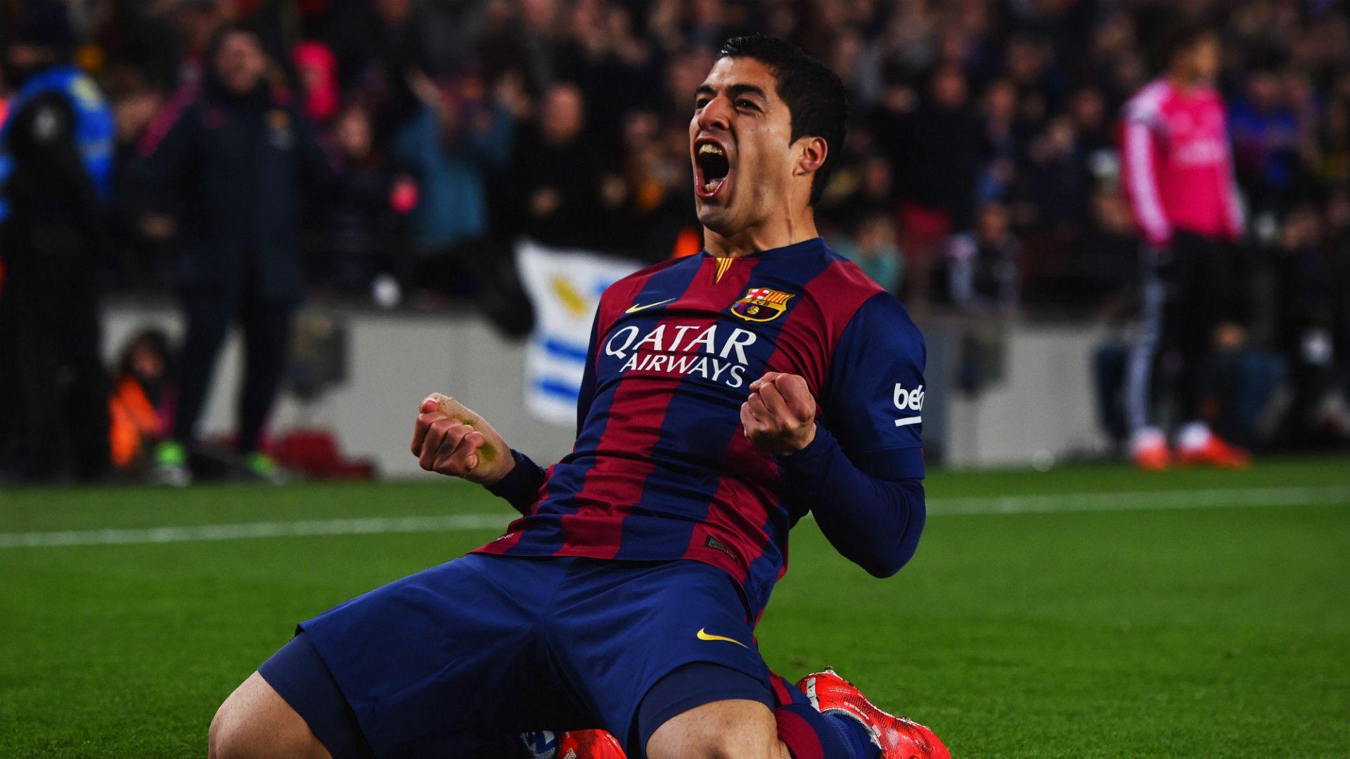 Barcelona Player Luis Suarez Happy After Goal Wallpaper: Players
