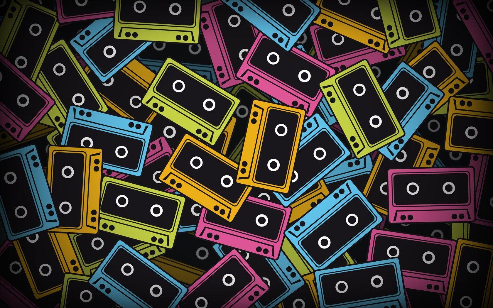 blue, multicolor, yellow, pink, cassette, tape wallpaper