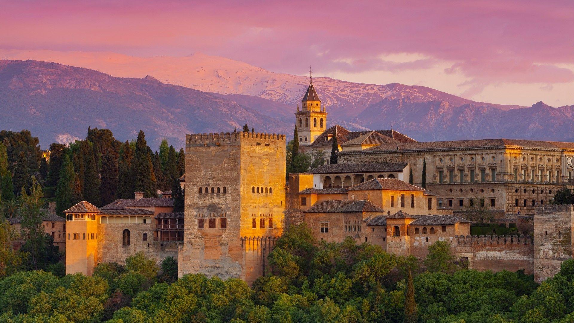 Religious: Monastery Granada Spain Buildings Palace Hill Mountains