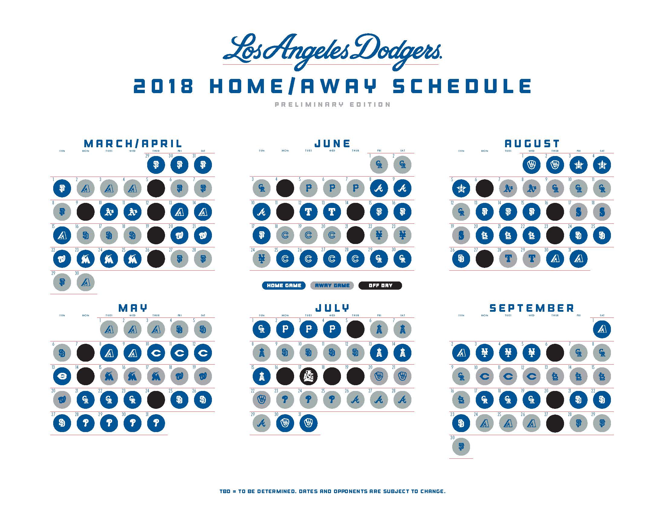 MLB schedule 2018: Dodgers open and close next season vs. Giants