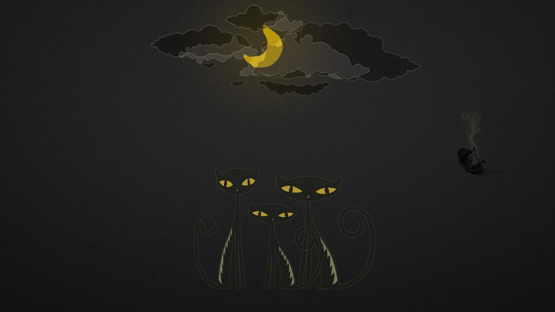 Wallpaper Cats, Drawing, Black, Yellow, Sky HD, Picture, Image