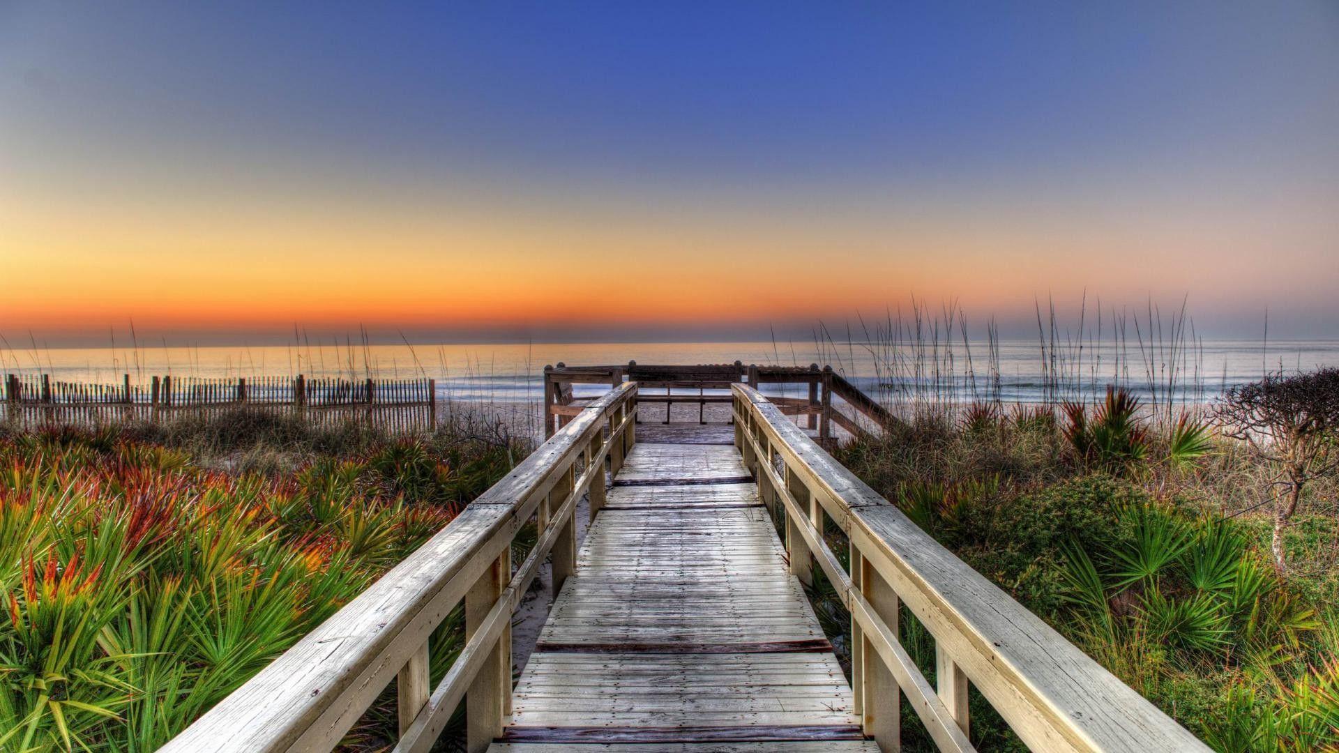 Beaches: Grass Sunset Beach Florida Sea Travel Boardwalk Wallpaper