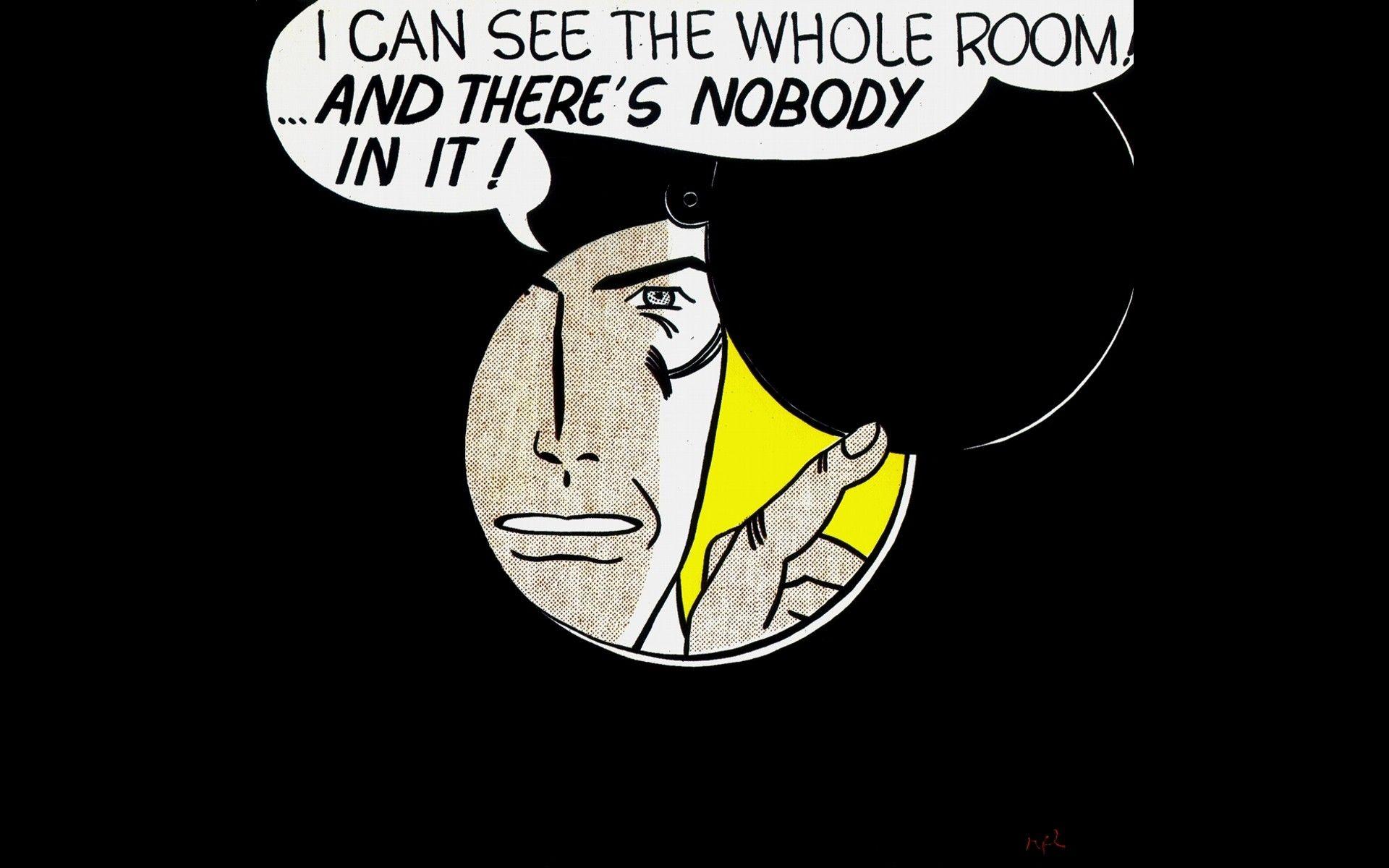 text, comics, men, pop art, black background, Roy Lichtenstein