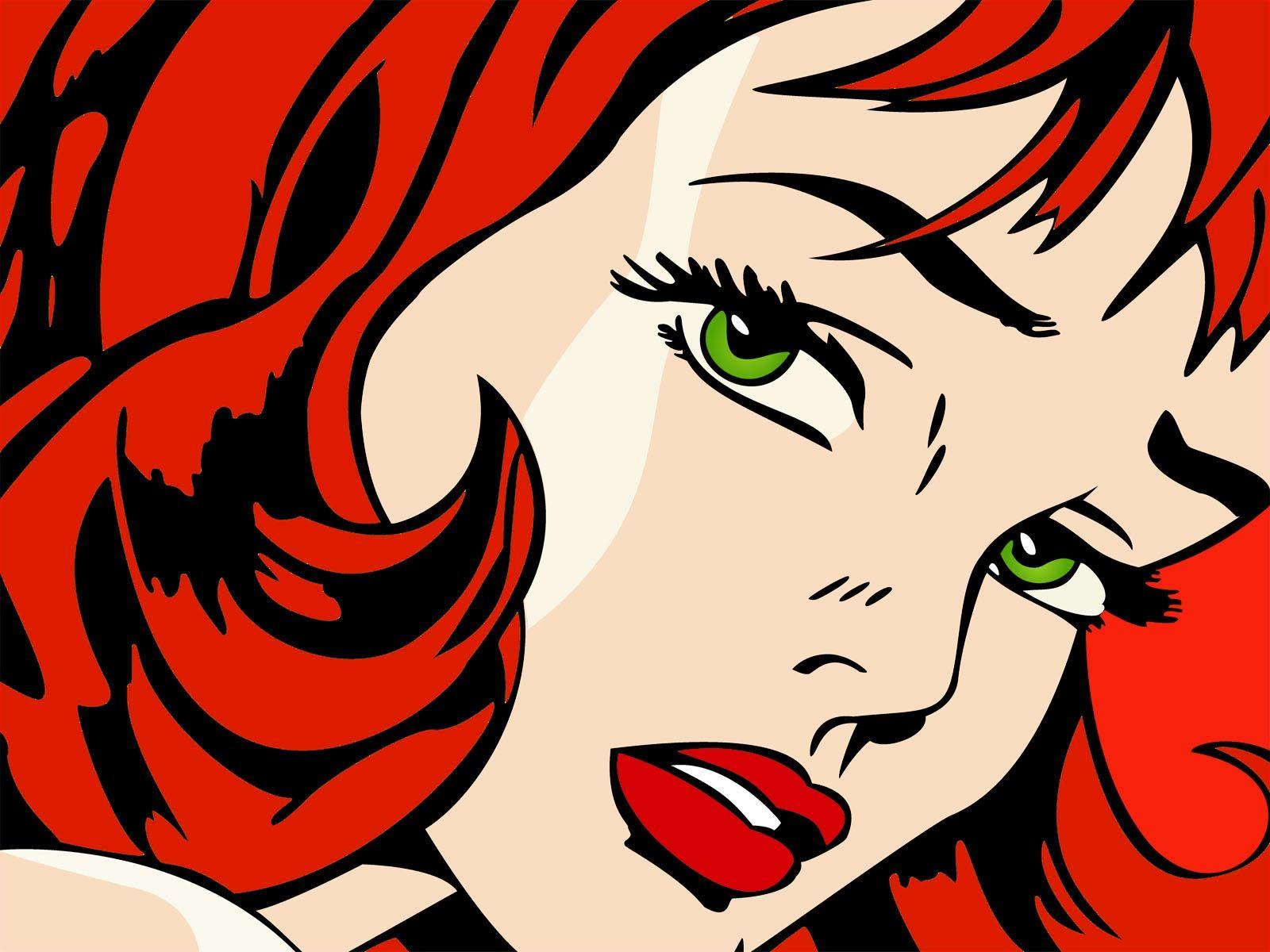 women redheads green eyes artwork pop art faces roy lichtenstein