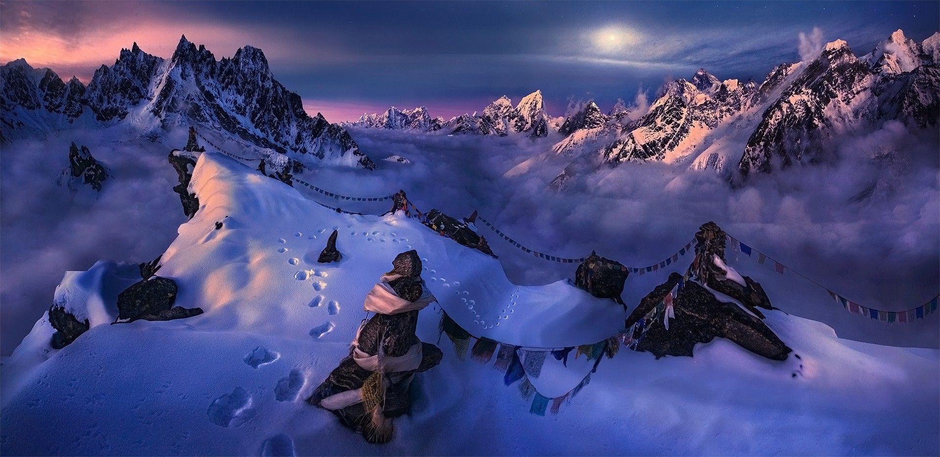 Wallpaper, landscape, nature, sky, snow, winter, cold, flag