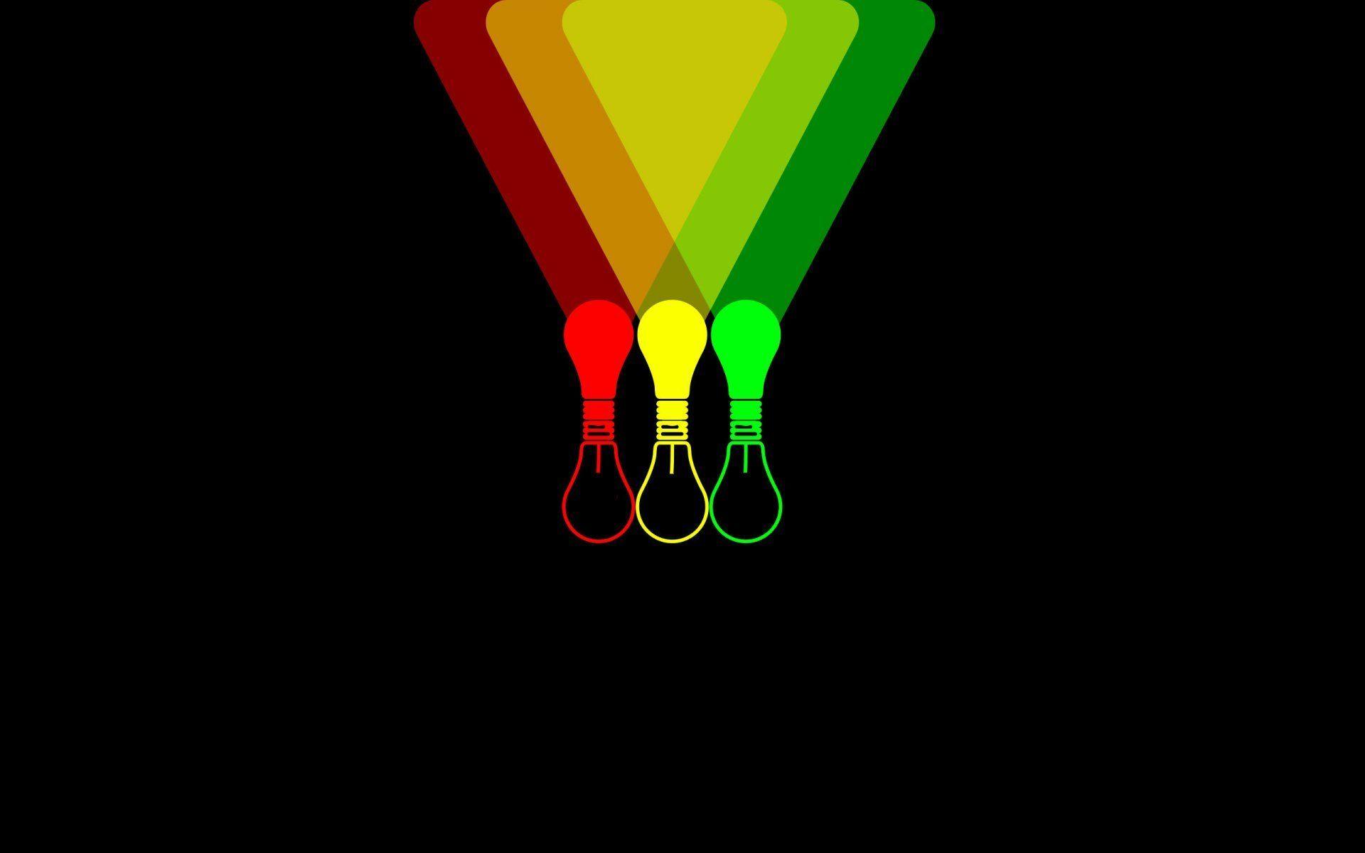 light bulbs red yellow green flowers background black light light