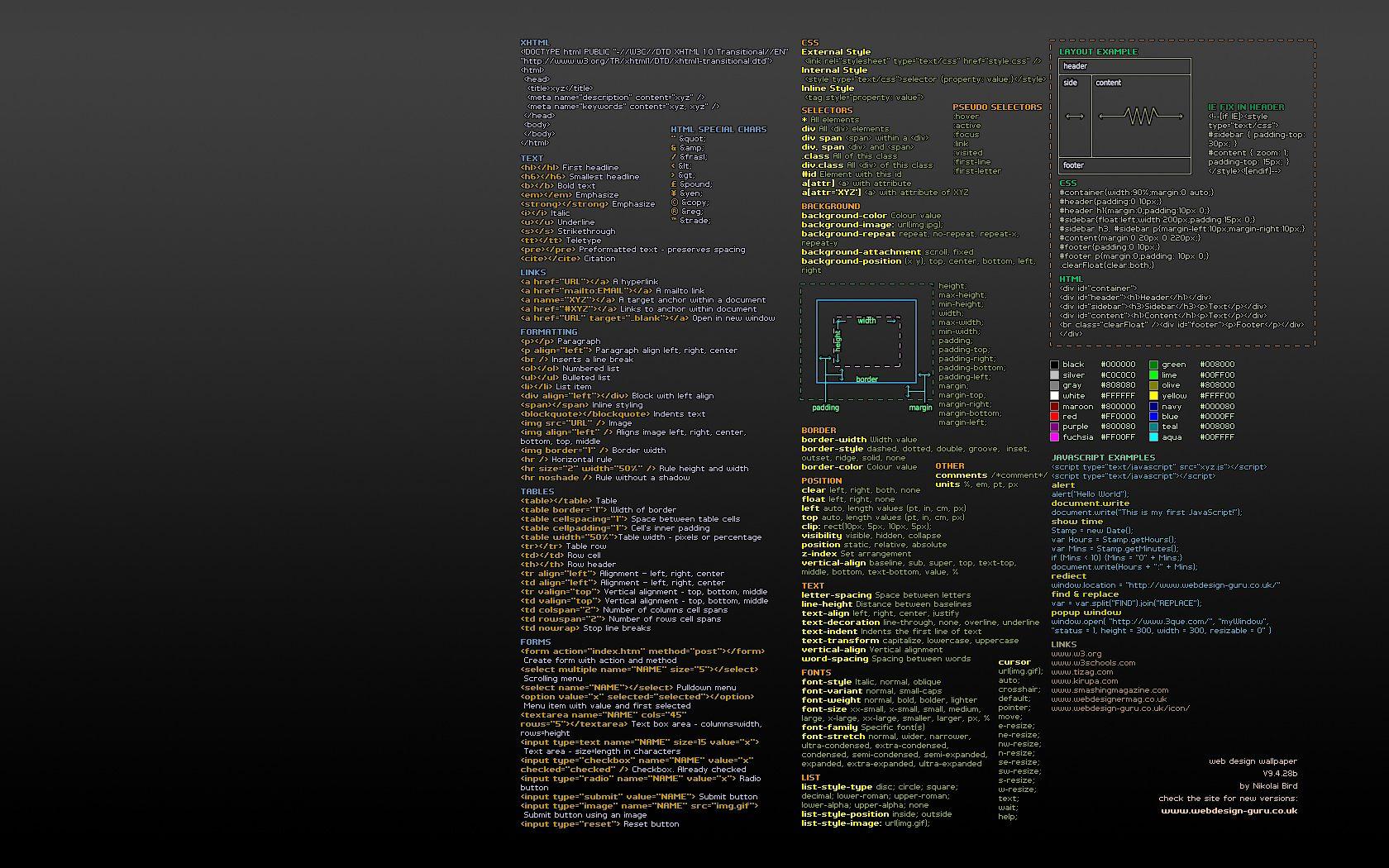 Developer wallpaper. HTML, CSS & Javascript. Live