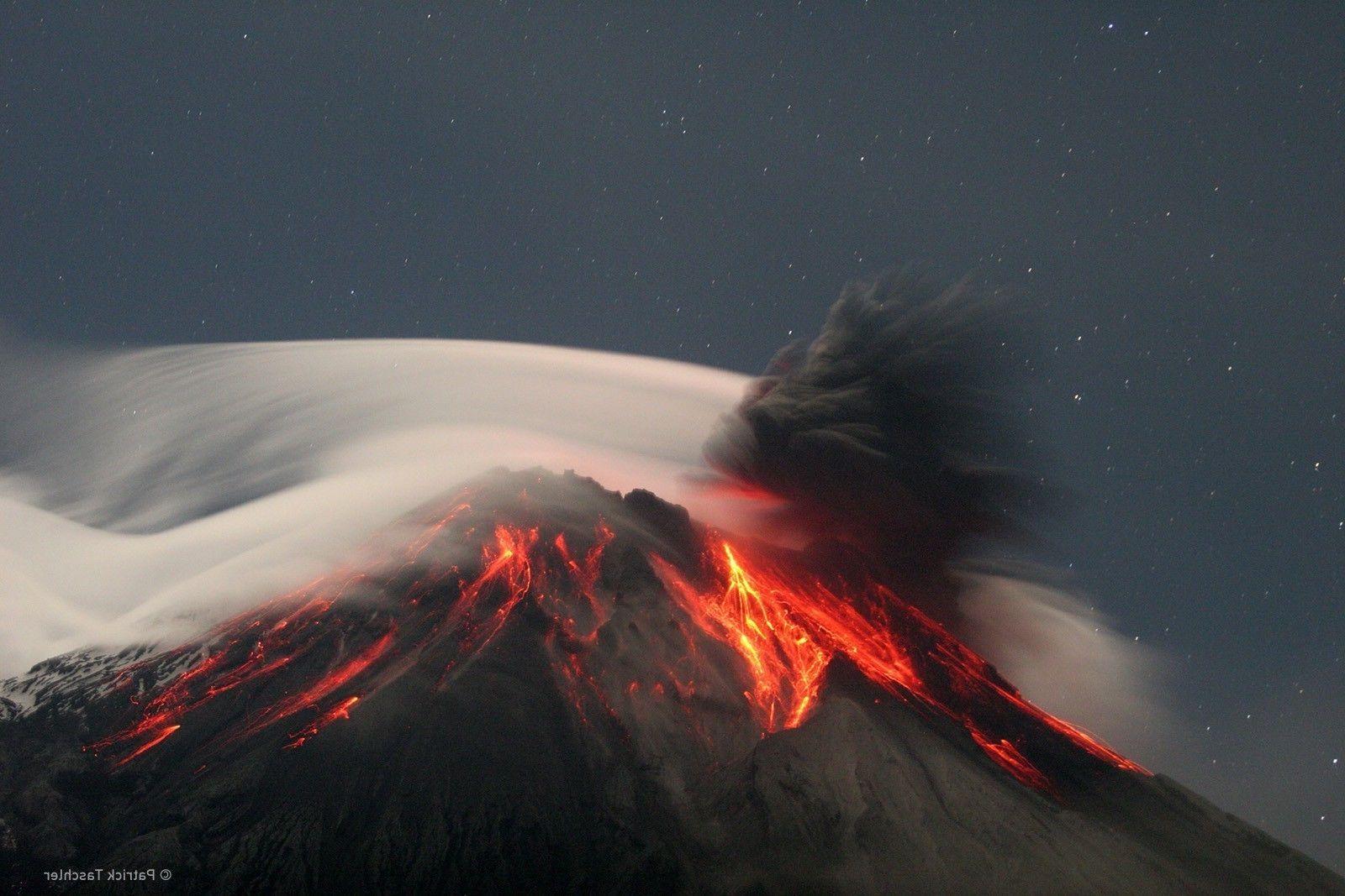 nature landscape clouds trees volcano eruption lava smoke volcanic
