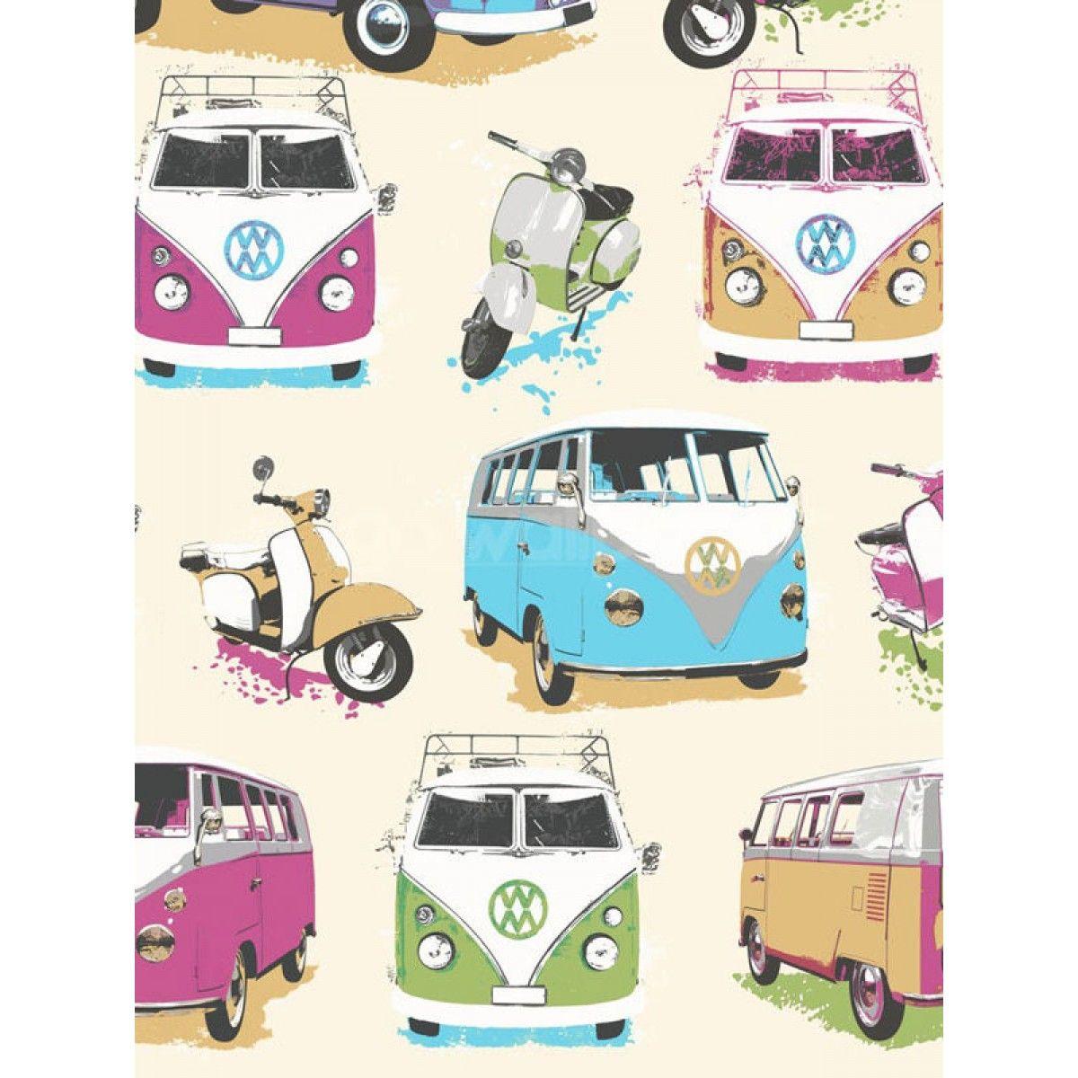 Officially licensed VW™ wallpaper Featuring cool campervans