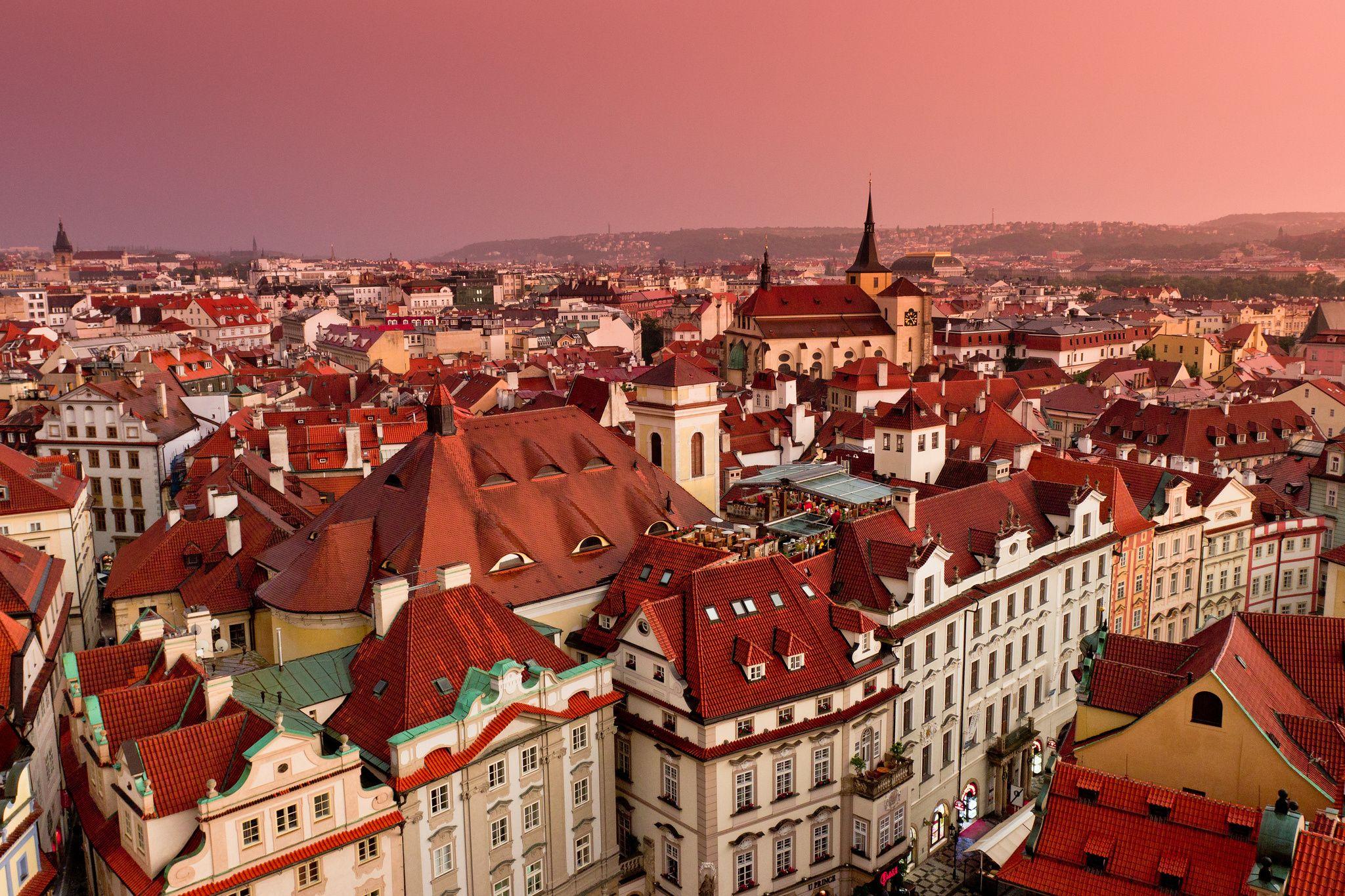 Prague Czech Republic buildings roofs panorama wallpaper