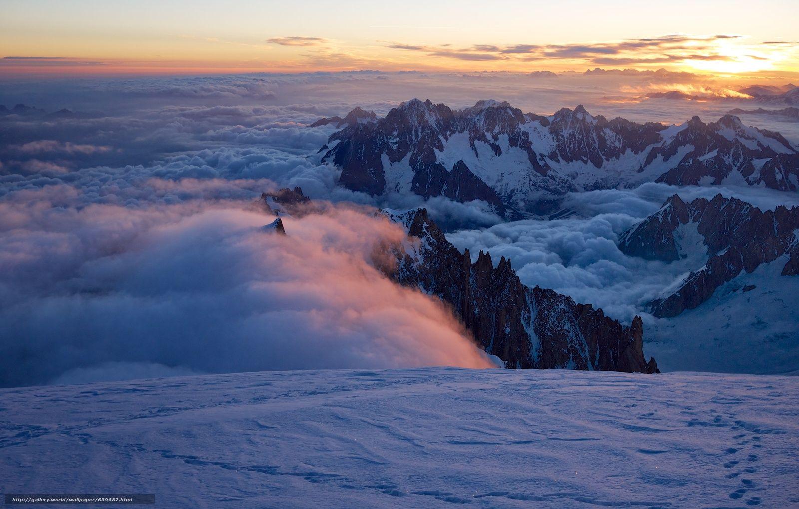 Download wallpaper Mont Blanc du Tacul, Aiguille du Midi, French Alps, sunset free desktop wallpaper in the resolution 3991x2545