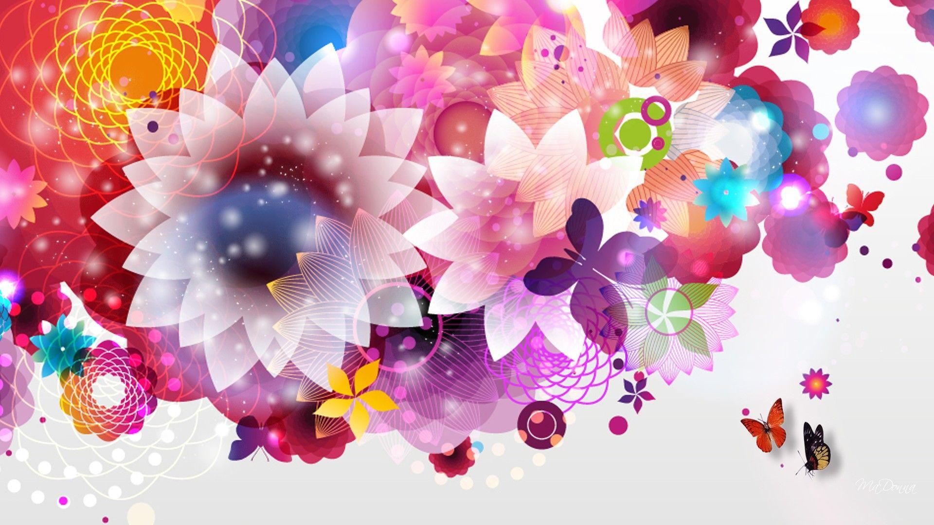 bright abstract flowers wallpaper