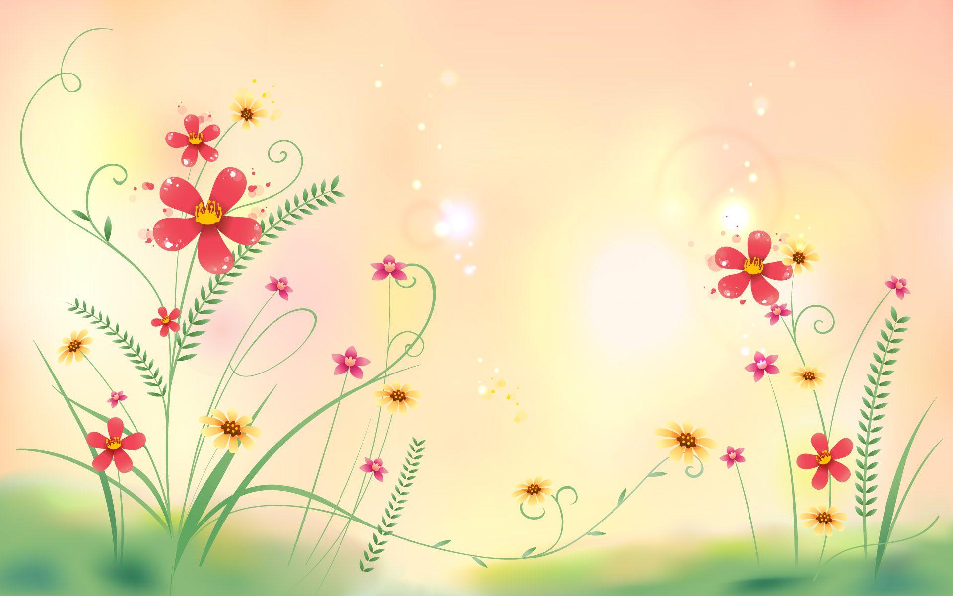 Cute Flowers Field Illustration Desktop Wallpaper