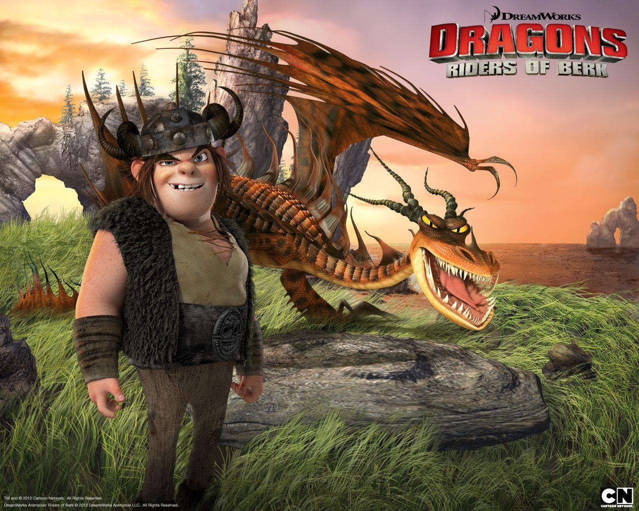 Snotlout and Hookfang Dragon from Riders of Berk Desktop Wallpaper