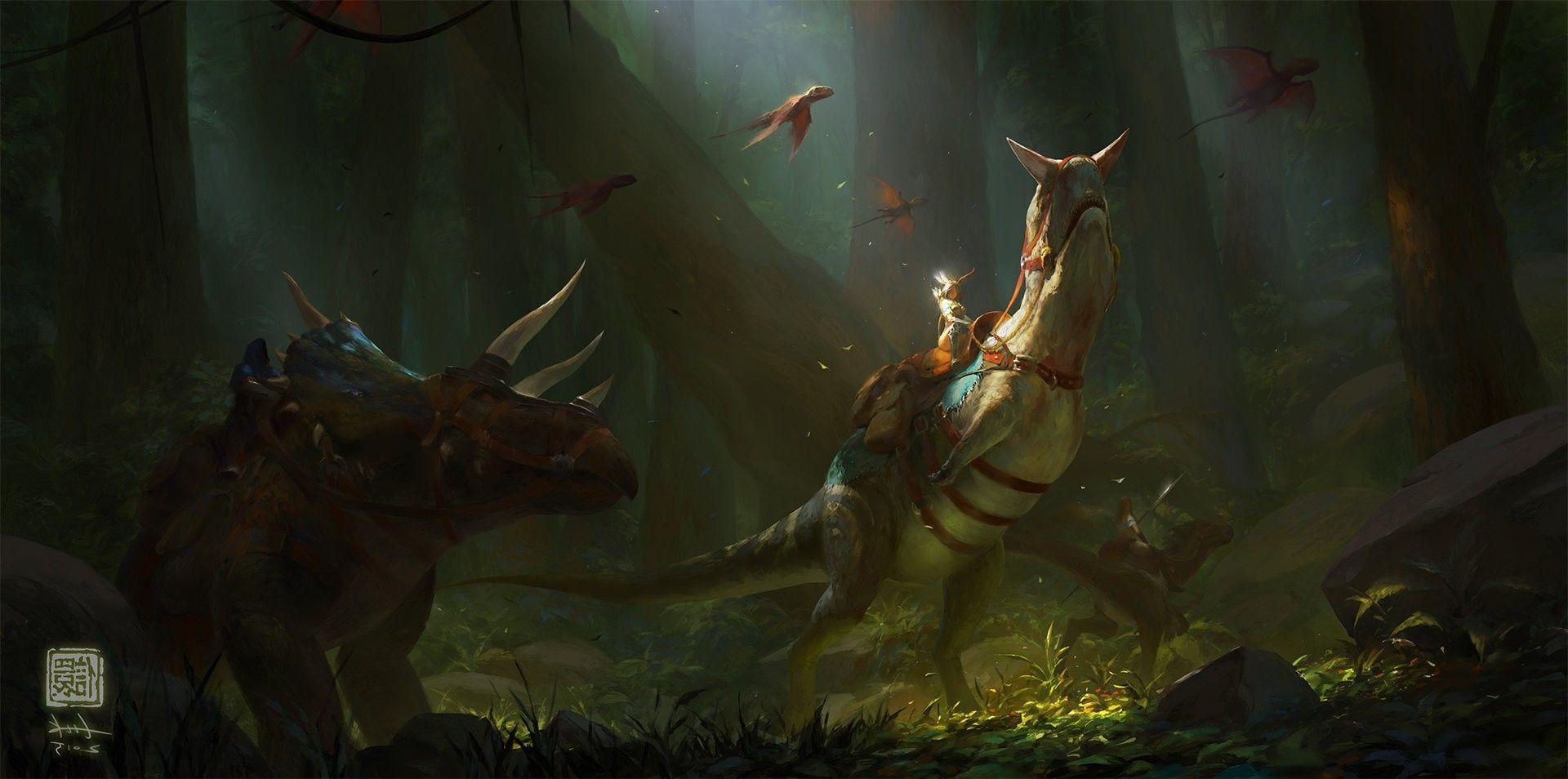 Wallpaper, fantasy art, dragon, Ark Survival Evolved, jungle