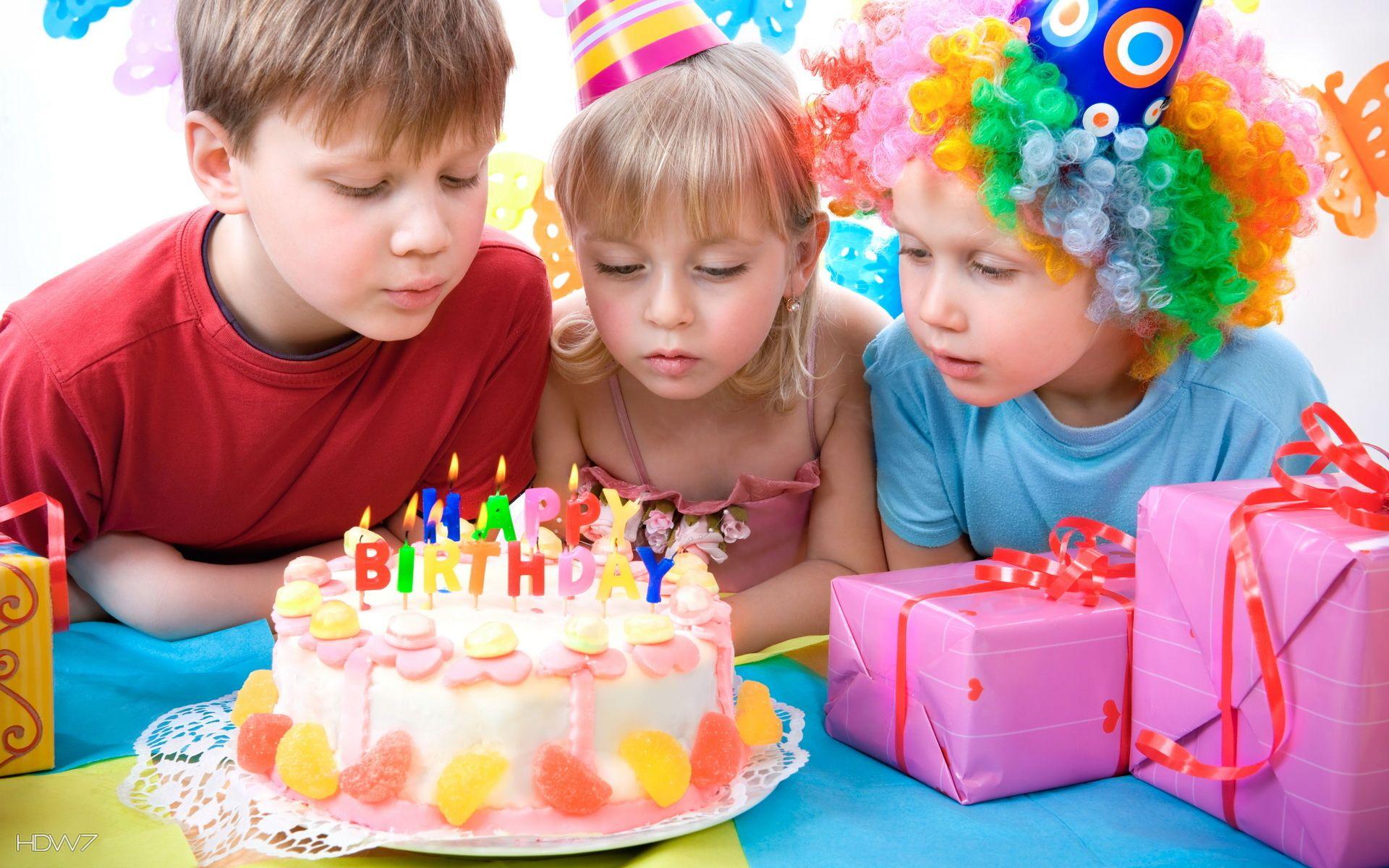 happy birthday kids party fruit cake candles presents gifts. HD
