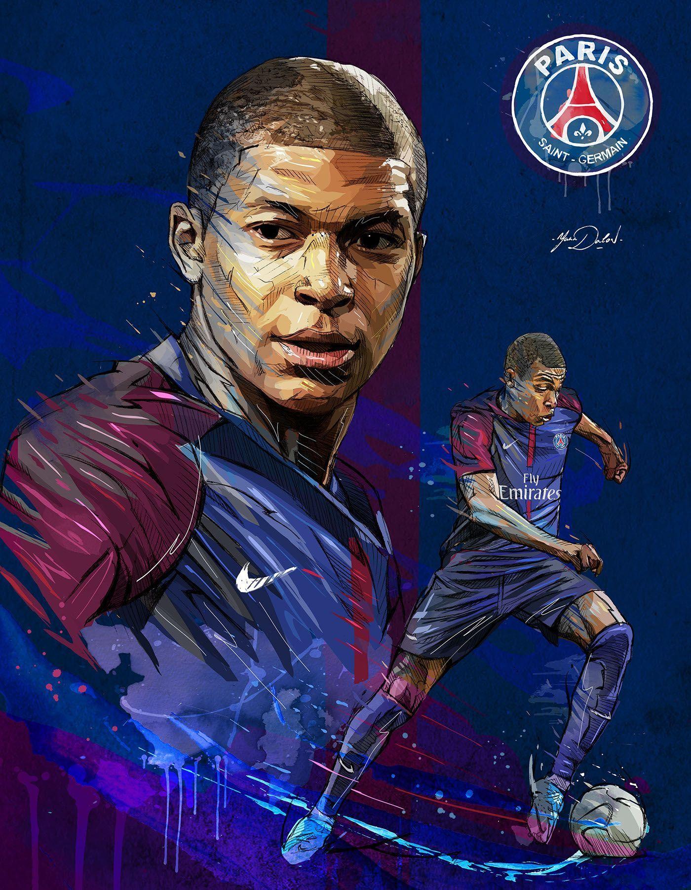 My painting of Kylian Mbappé, young soccer player of the PSG