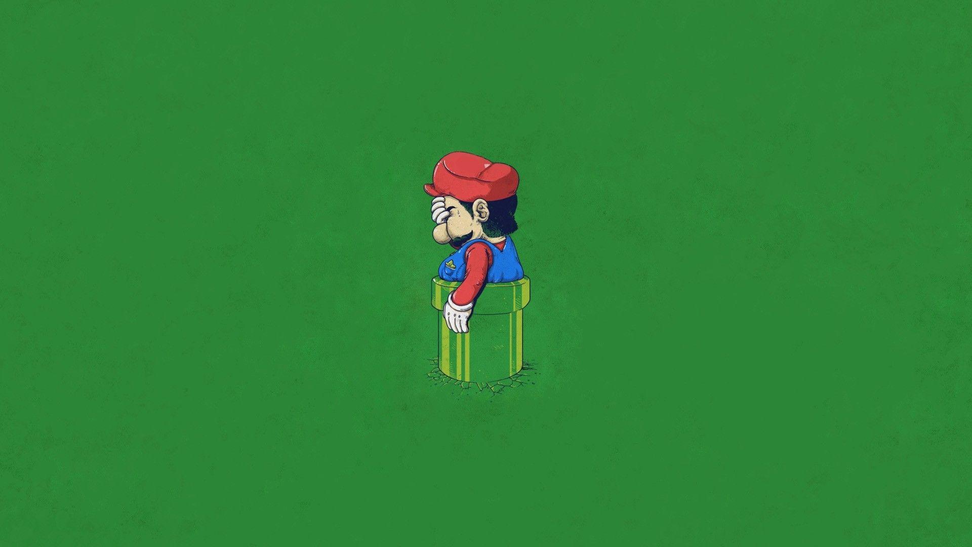 Mario, humor, fat, Super Mario, funny, facepalm, pipes, mario rpg, green background, joke, Funny Games wallpaper