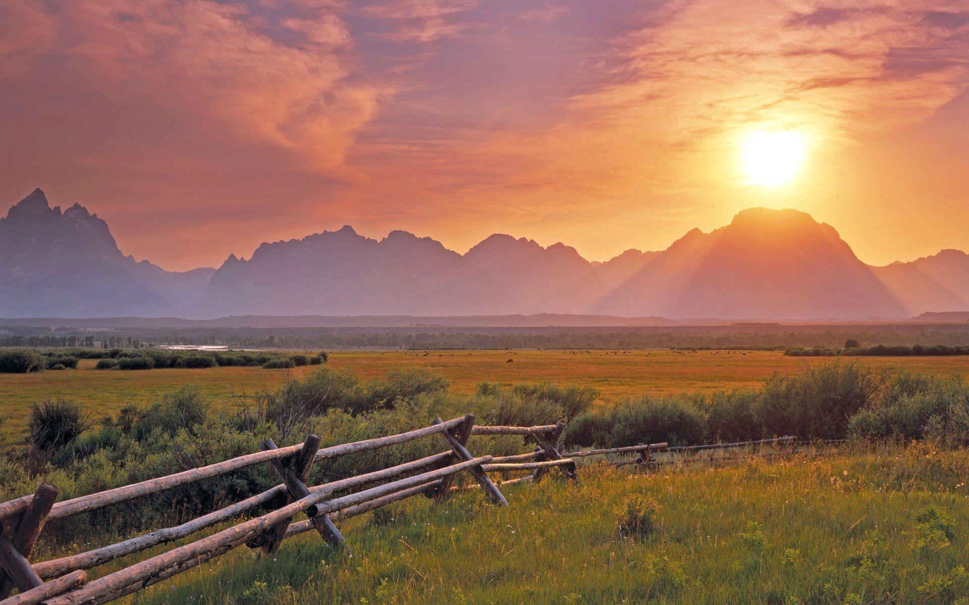 Sunset over the Grand Teton from the sagebrush flats; Grand Teton
