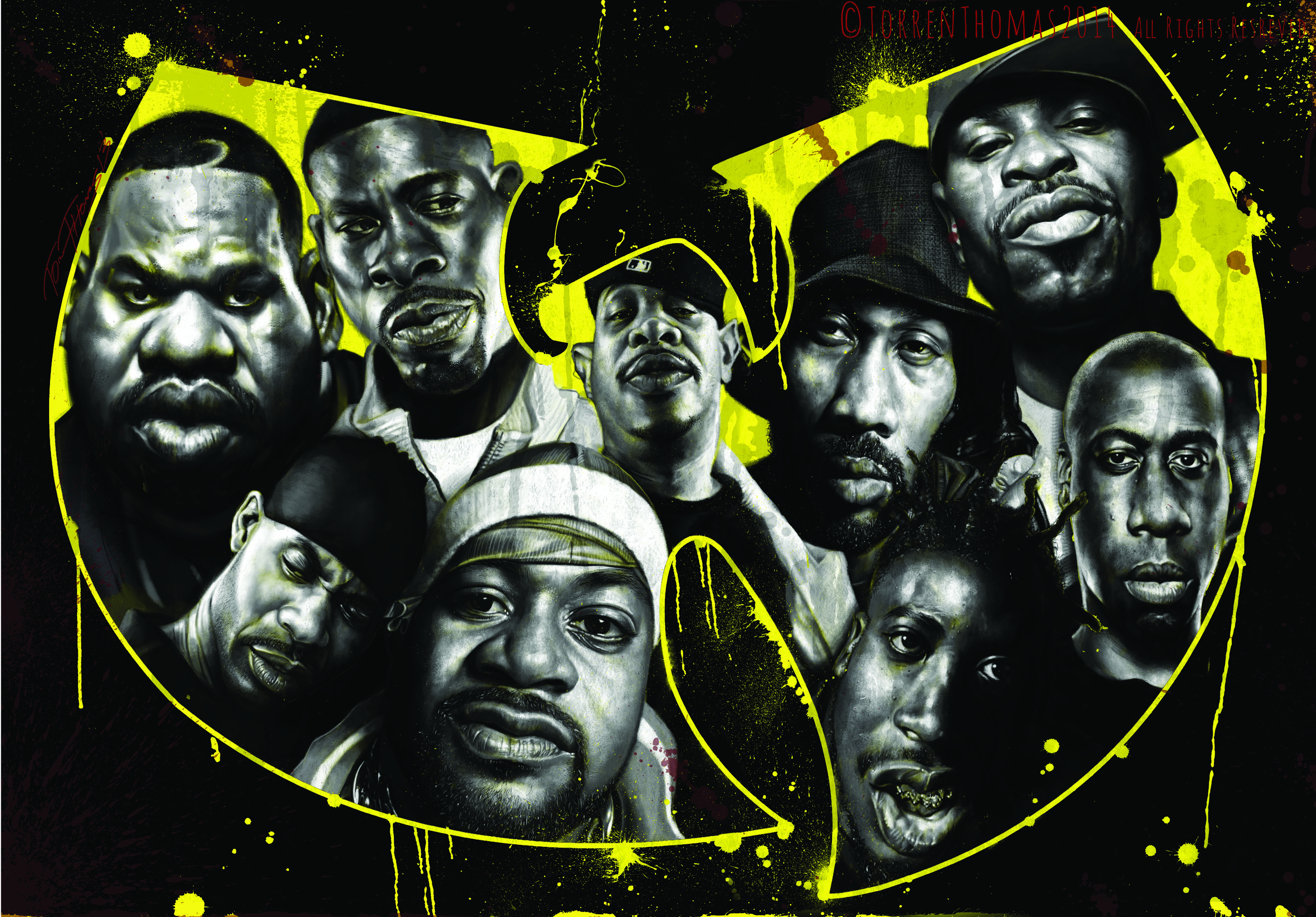Digital Caricature of all 9 original members of the rap group