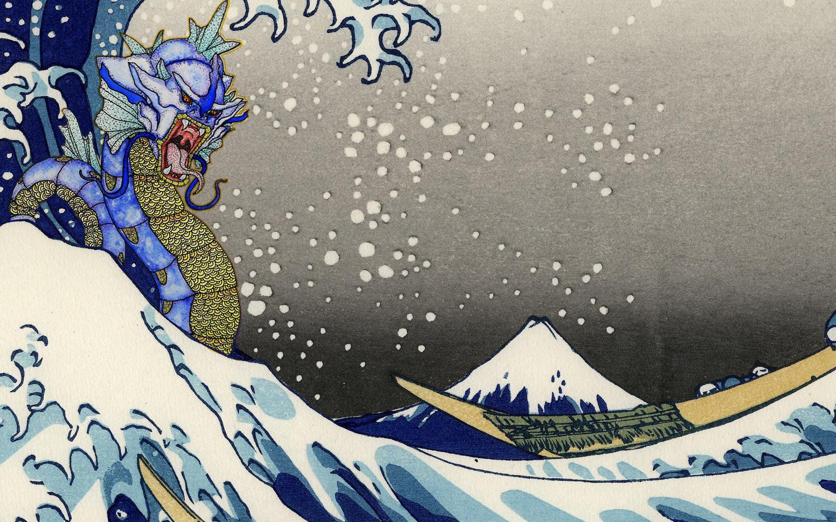 Gyarados and the wave of kanagawa [1680x1050]