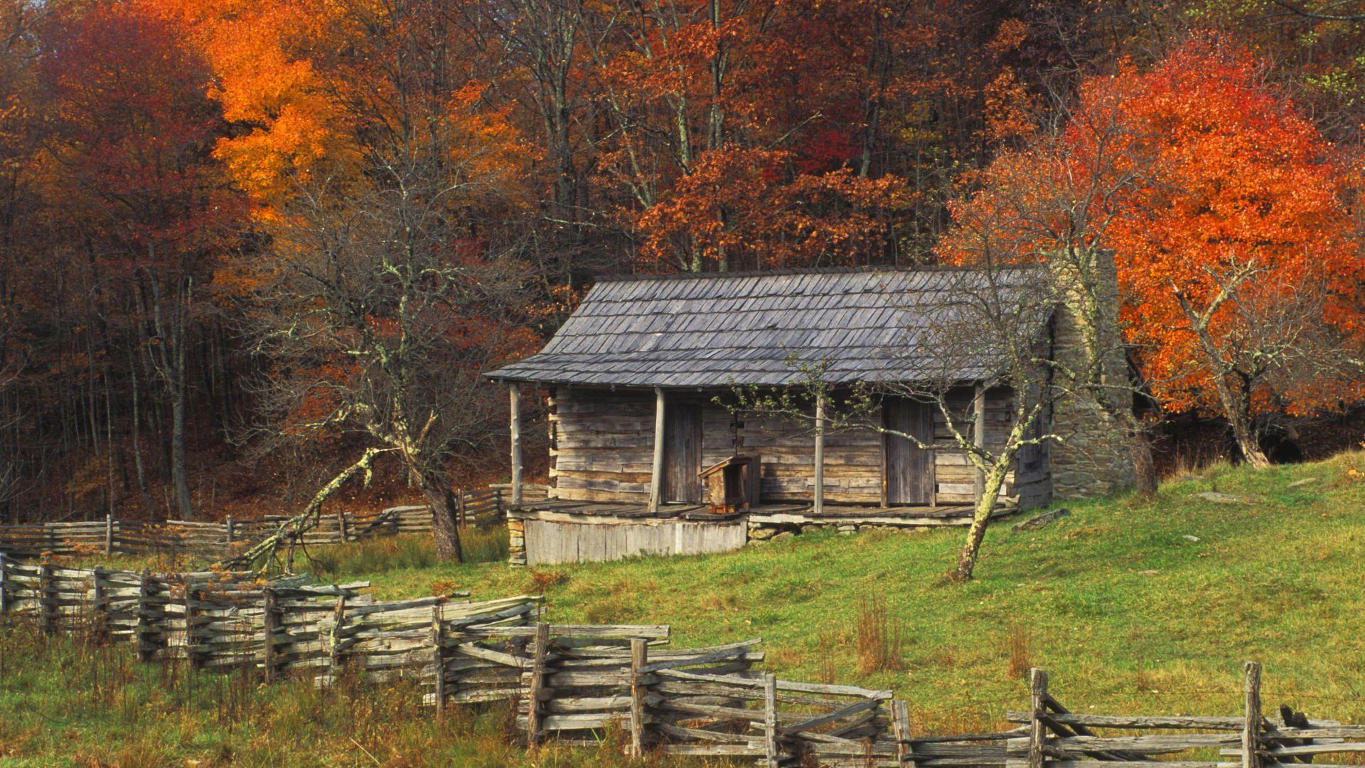Cabin Among Color Cumberland Gap National Park Kentucky. Country