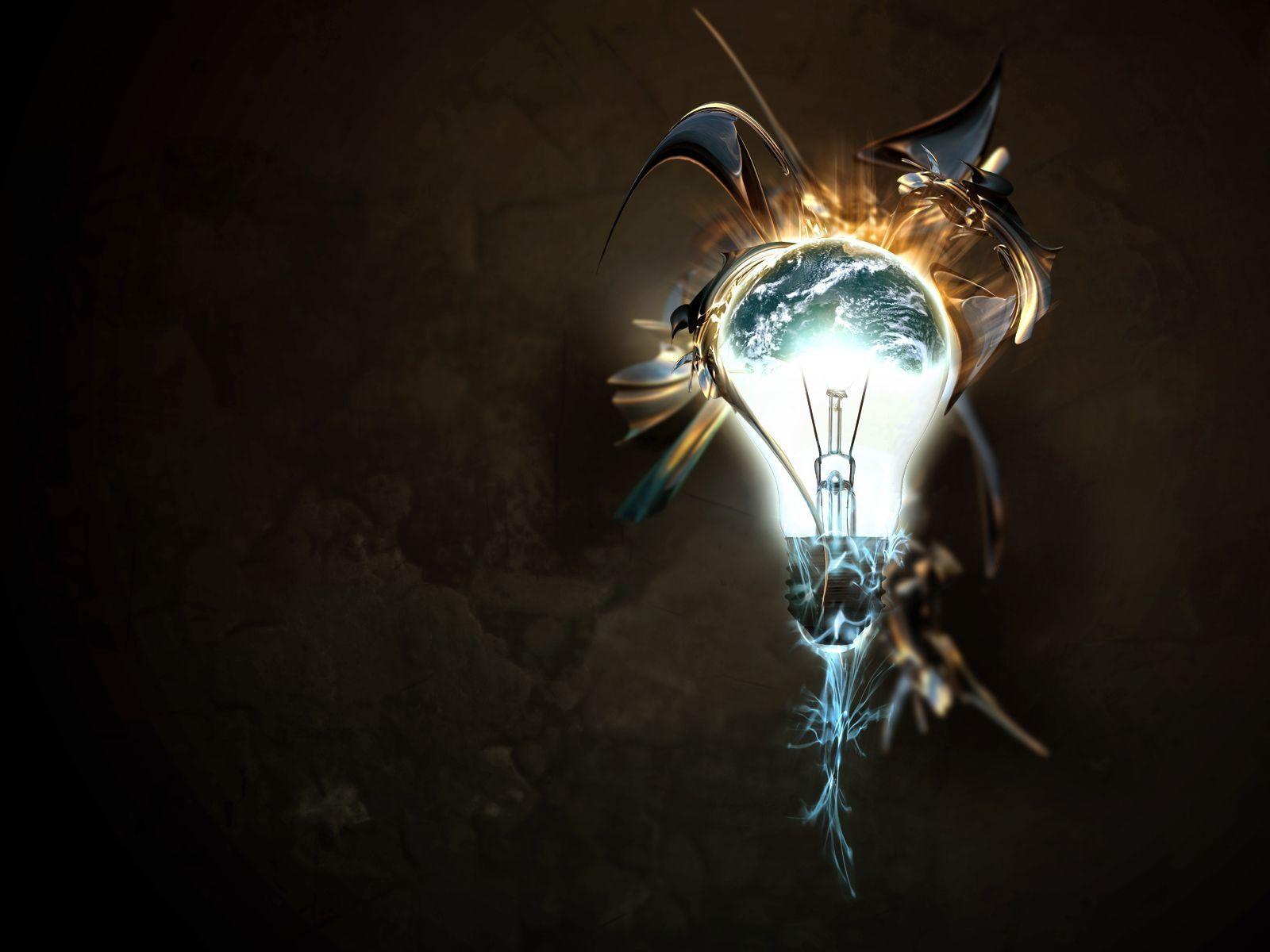 The Idea Bulb With Sparks Wallpaper. HD 3D and Abstract