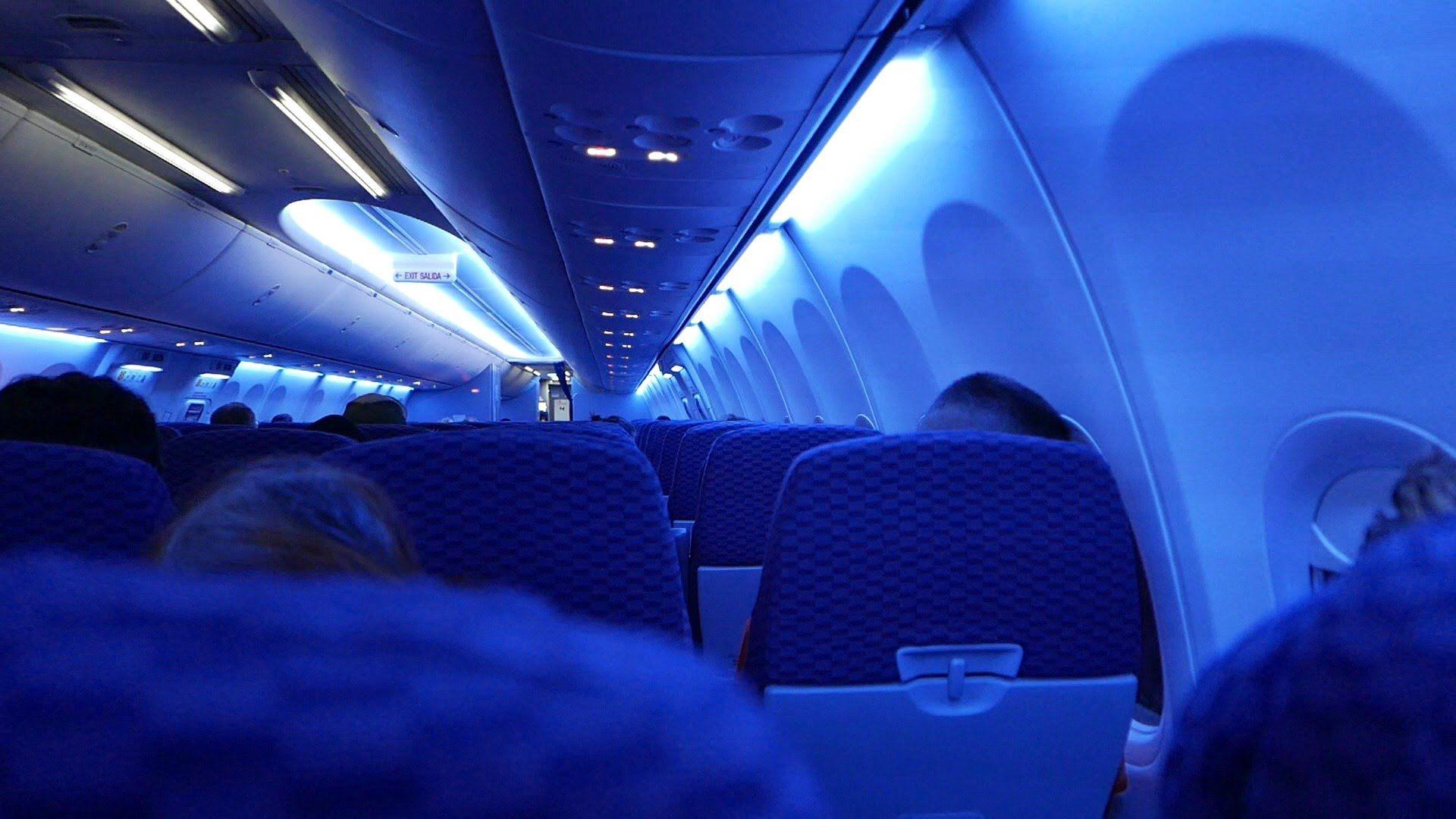 Airplane Take Off Inside View at Night on United Airlines Boeing 737