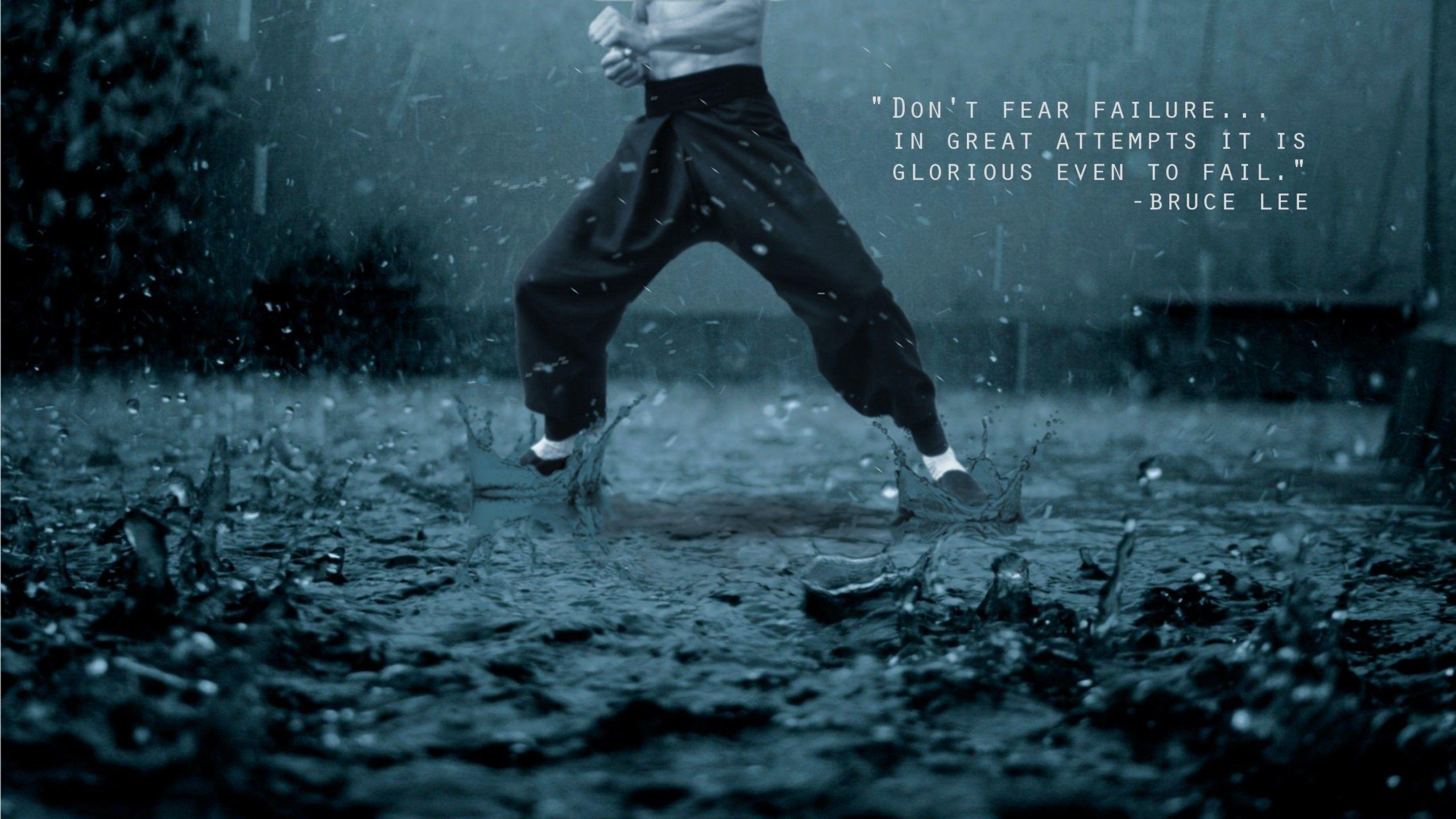 Bruce Lee, rain, quotes, martial arts, Photohop, motivation