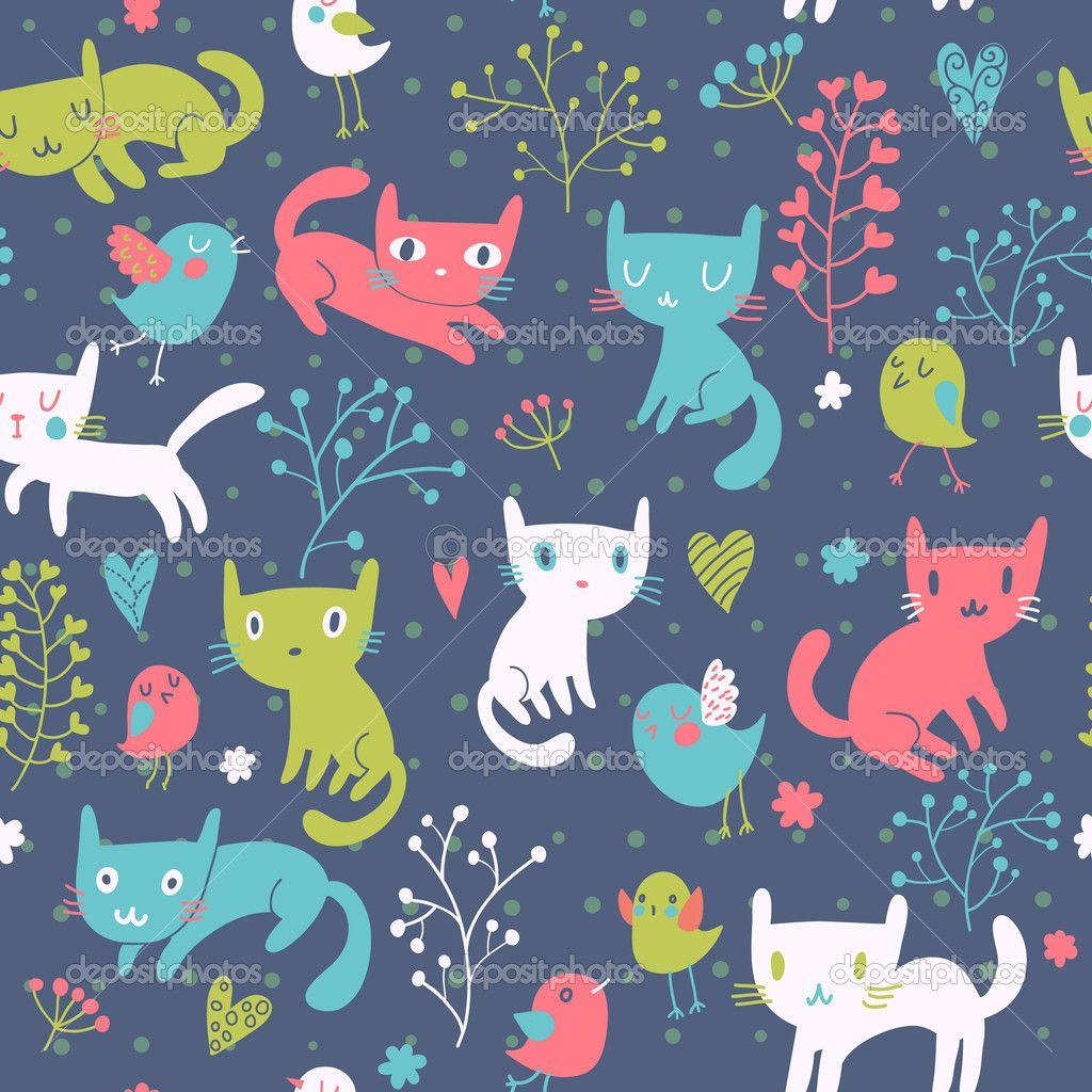 Funny Cats Cartoon Seamless Pattern For Children Background Cute