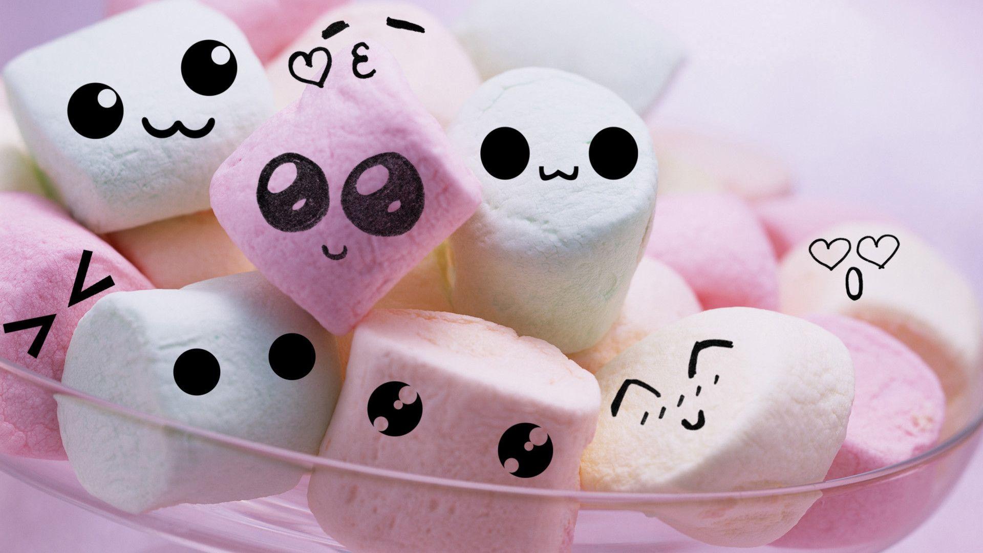 Cute And Funny Faces On Marshmallows Wallpaper