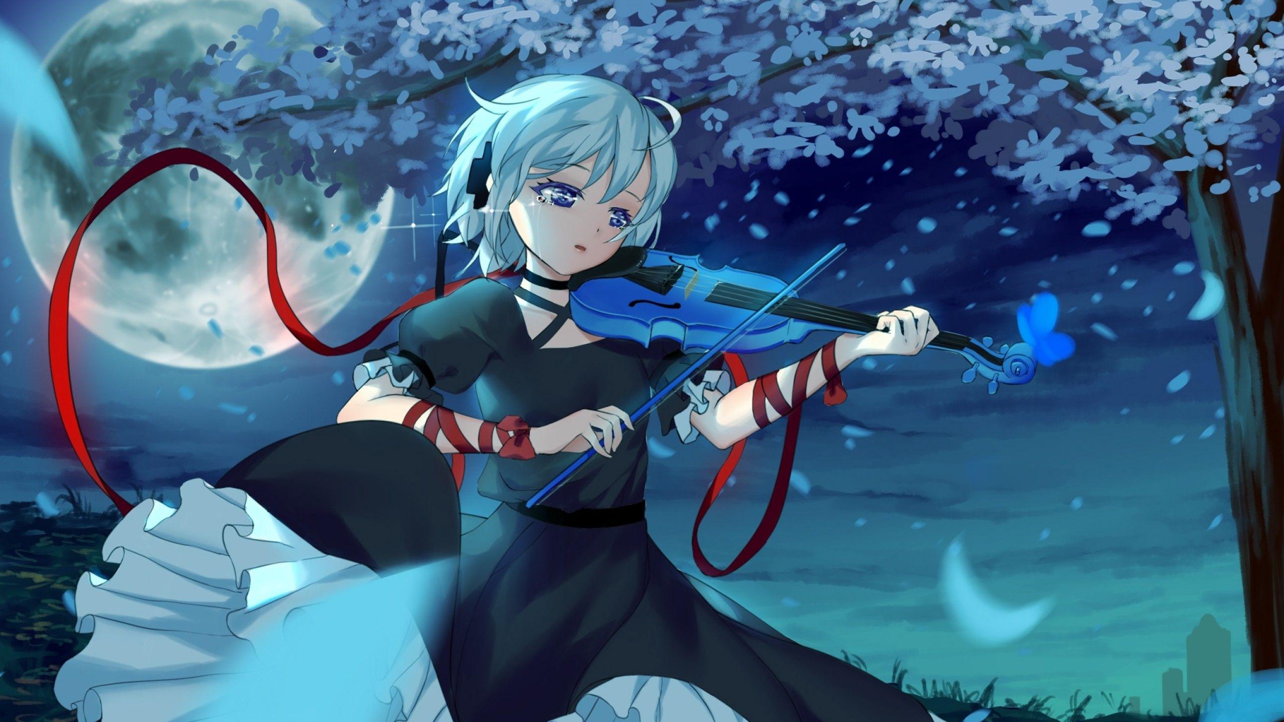 Download 2560x1440 Rewrite, Kagari, Tears, Violin, Aqua Hair