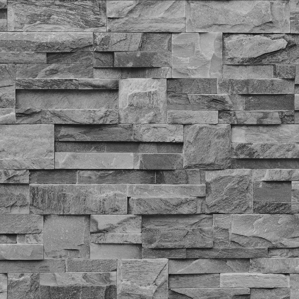 Muriva Bluff Slate Stone Brick Effect Wallpaper J27409. I
