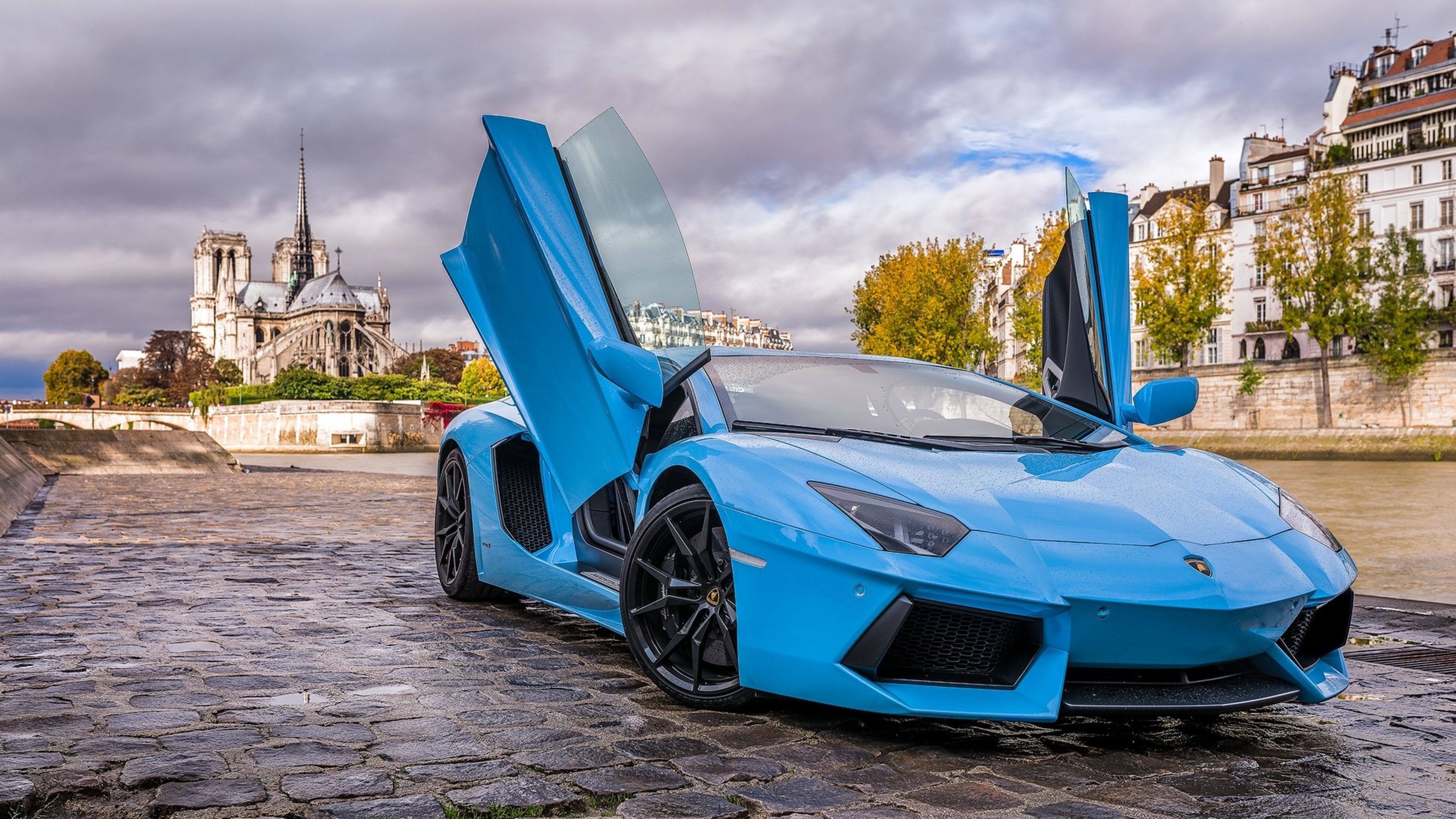 Download Wallpaper 3840x2160 Lamborghini, Aventador, Blue, Paris