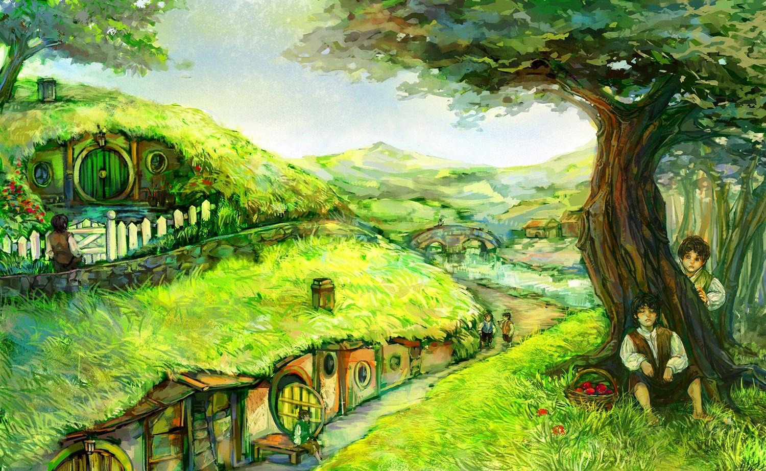 Other: LOTR Shire Hobbit Painting Cottage Hobbits Wallpaper