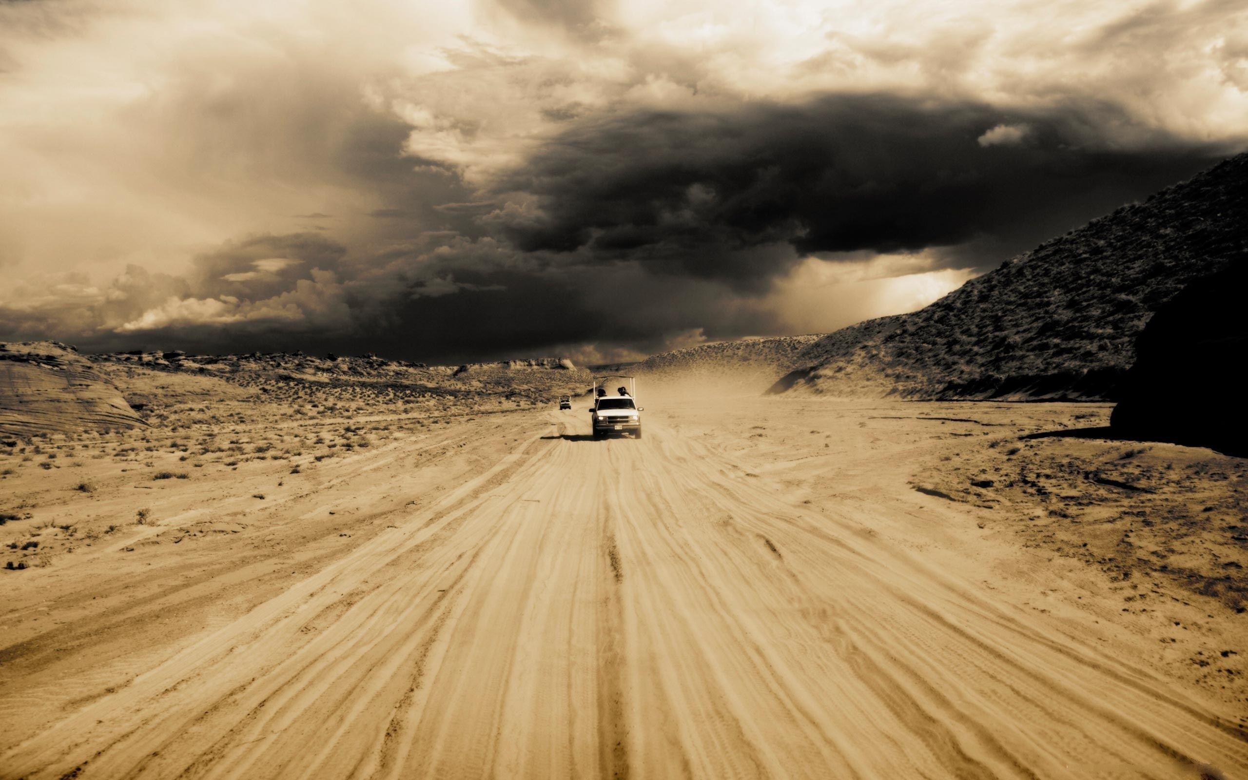 Wallpaper desert, storm, dust, car desktop wallpaper Nature