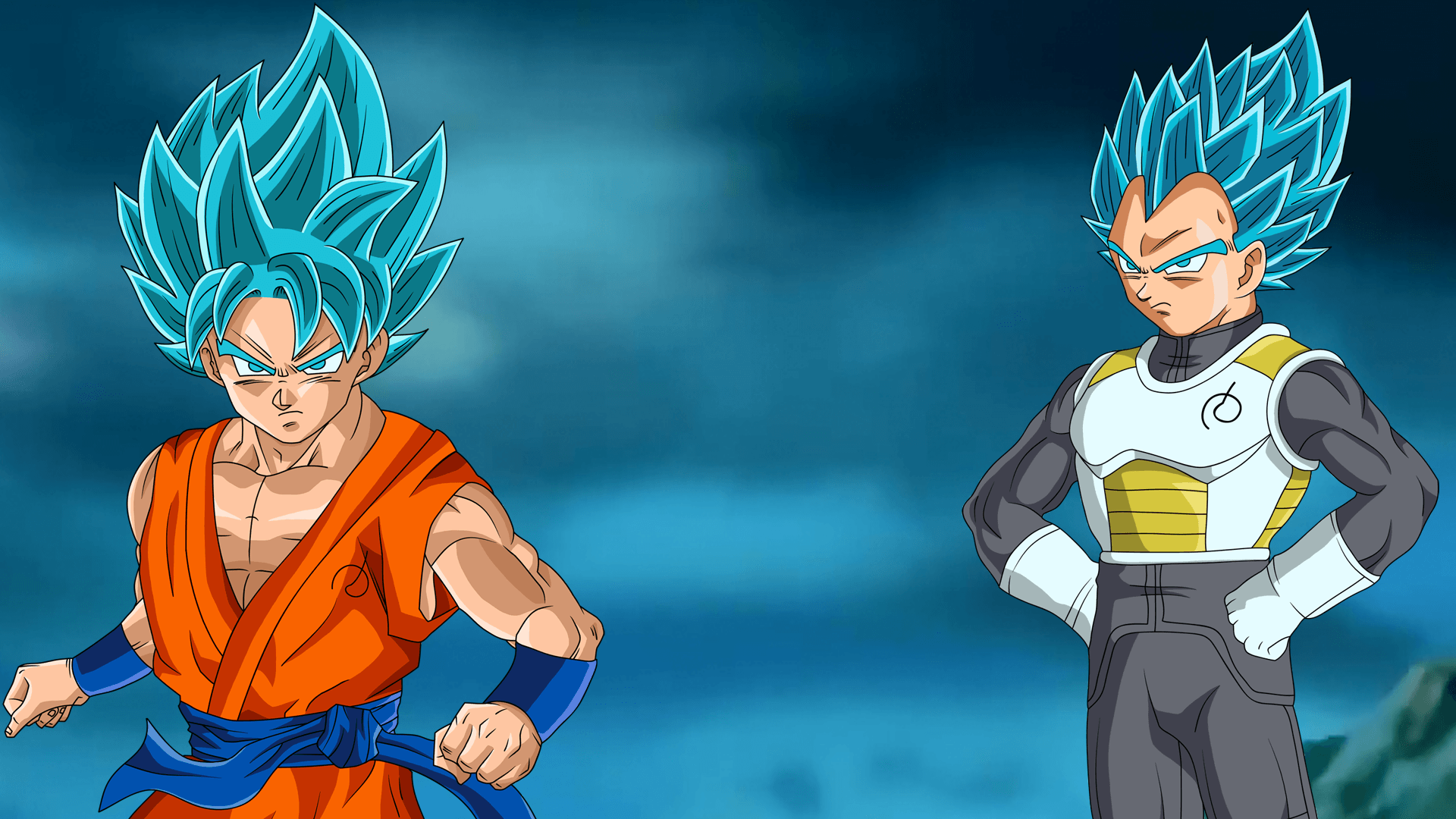 Goku and Vegeta SSGSS Fukkatsu no F Wallpaper