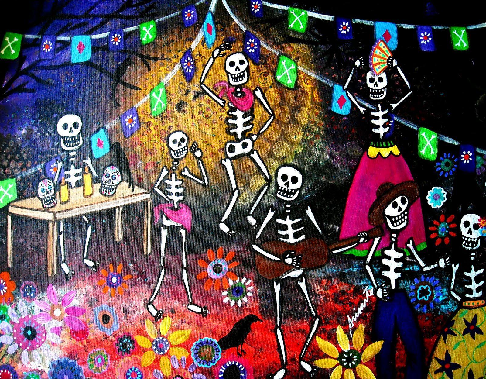 Mexican Fiesta DIA De Los Muertos Art widescreen wallpaper 1600 x