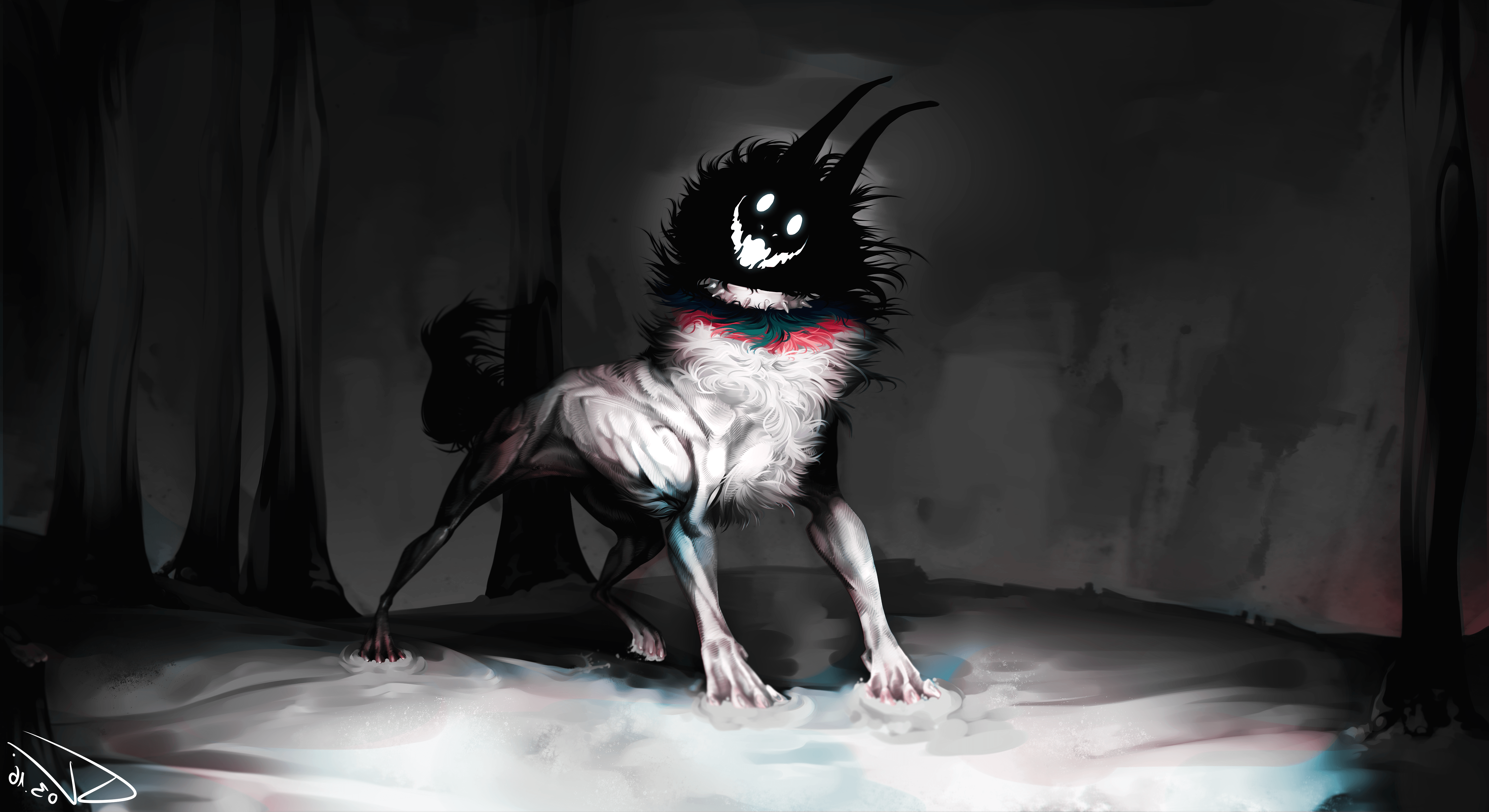 Wallpaper, anime, horror, smiling, dog, darkness, costume