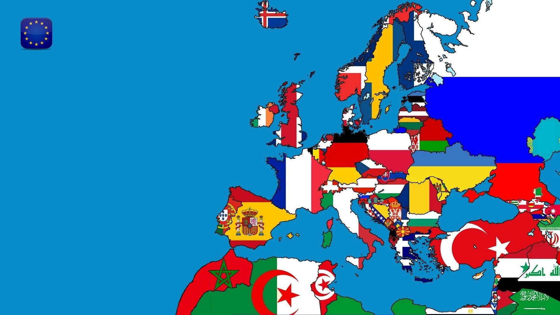 Wallpaper, illustration, sea, cartoon, flag, world, map, Europe