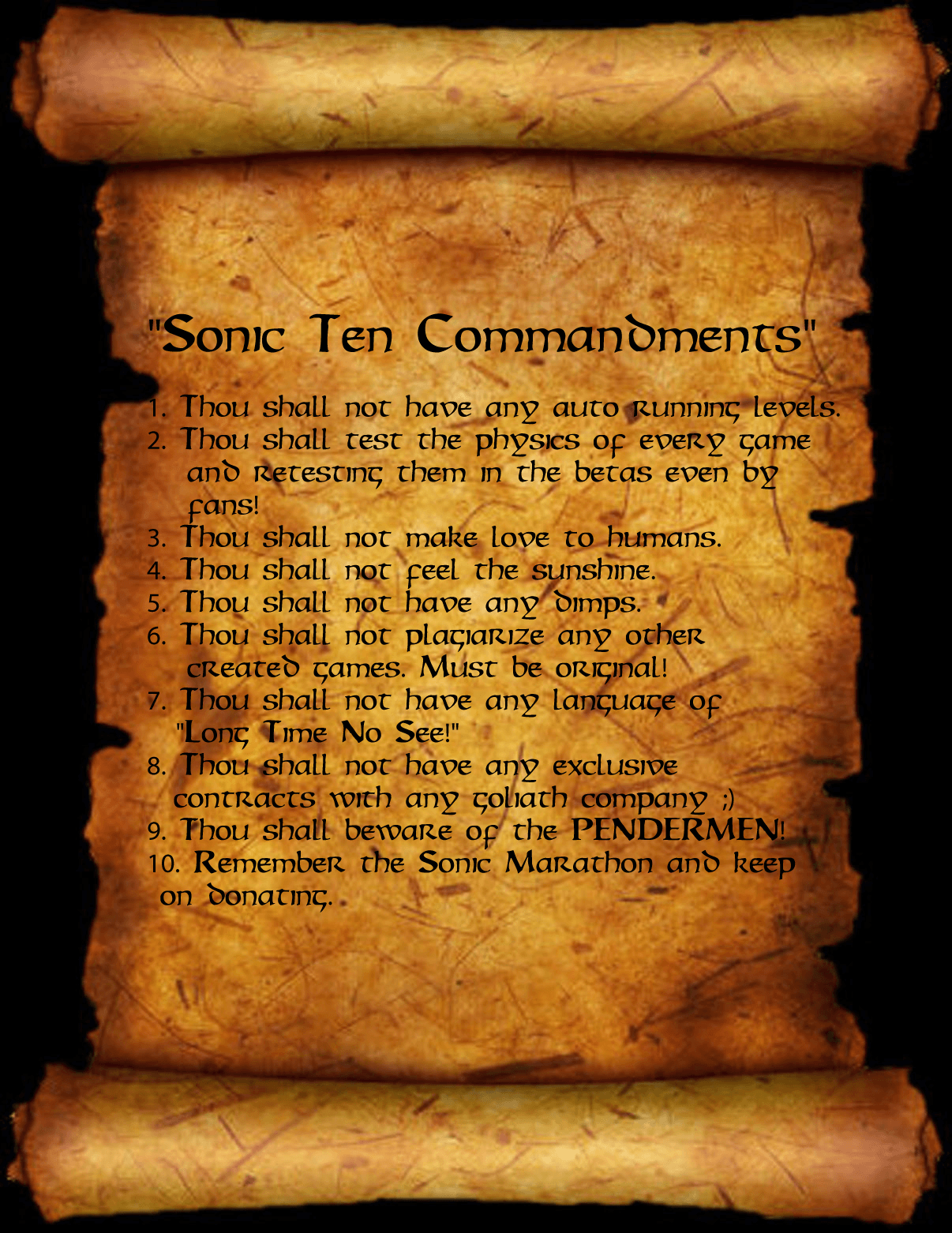 THE SONIC TEN COMMANDMENTS