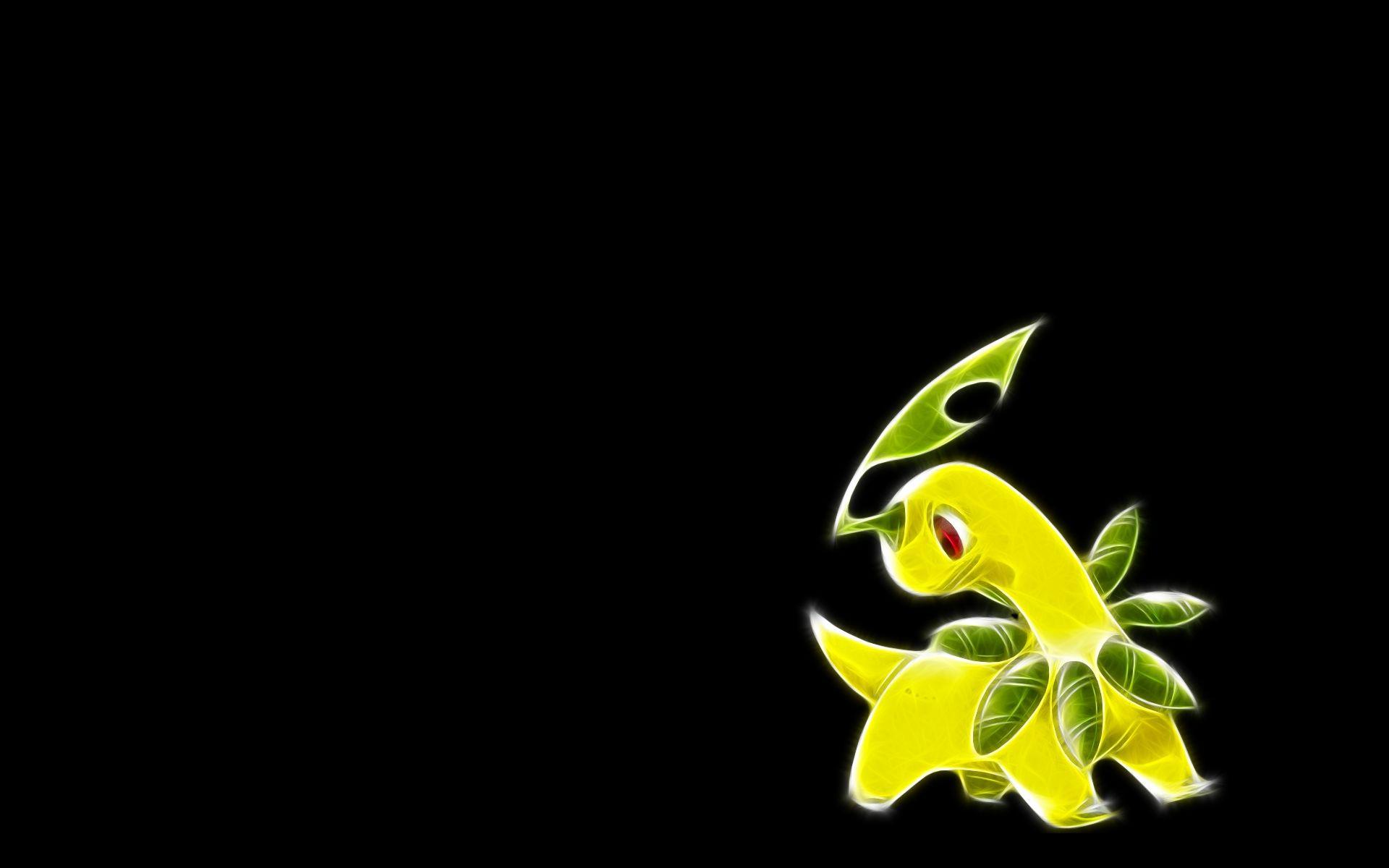 green pokemon fractalius black background bayleef 1920x1200