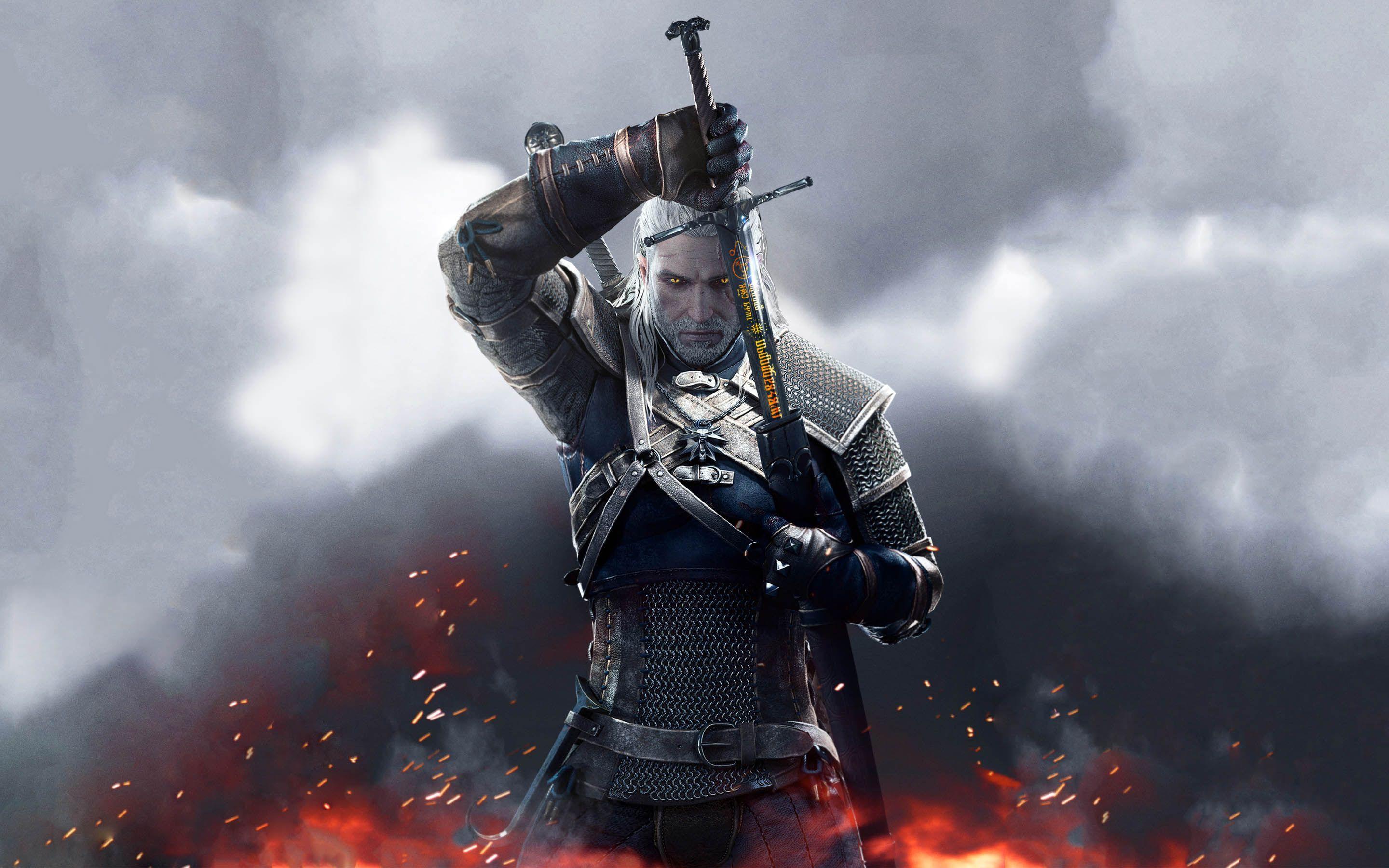 Geralt of Rivia Ready to Fight The Witcher Wild Hunt. Wallpaper