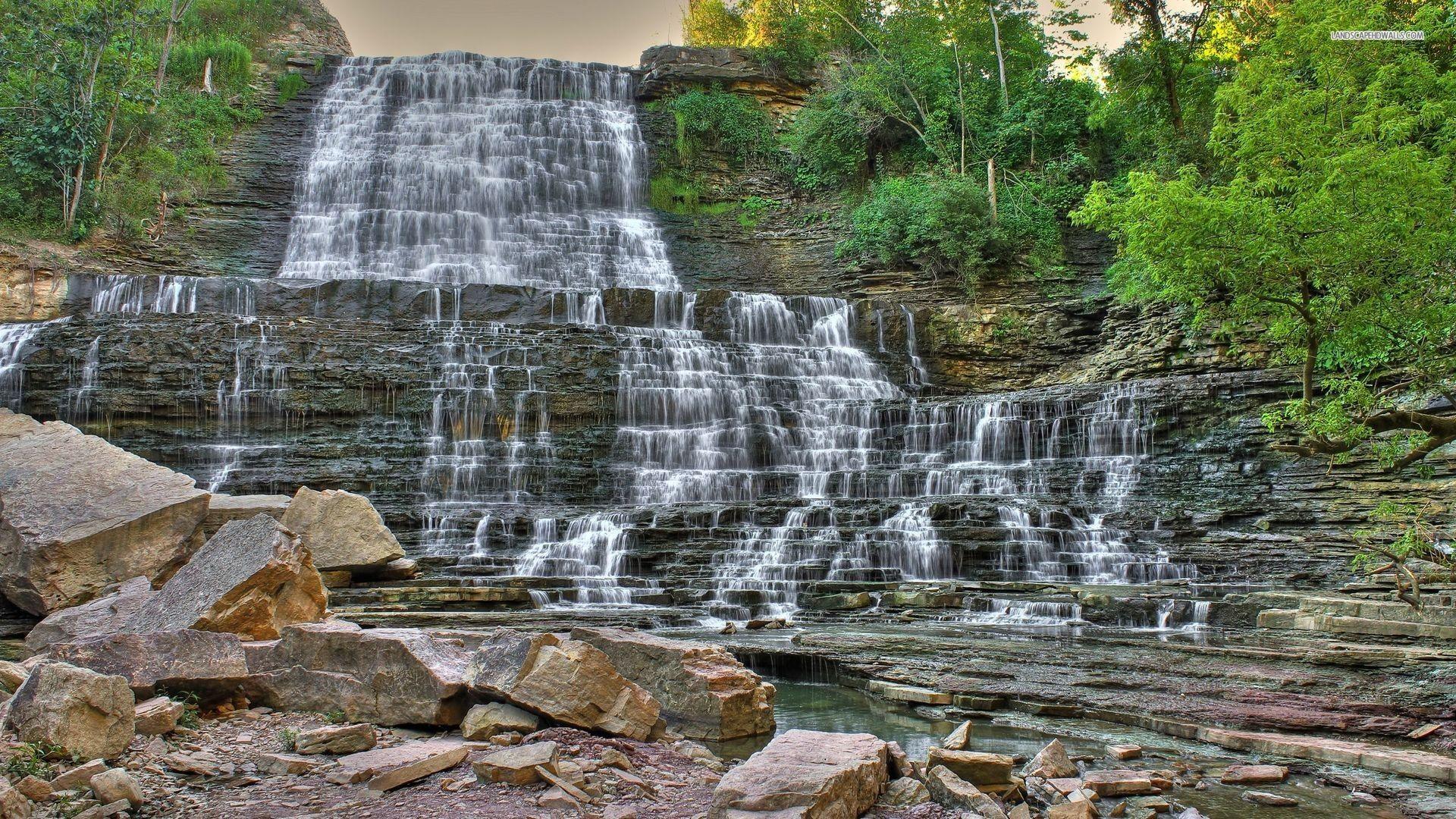 Waterfall Cliff Falls Albion Ontario Canada Beautiful Steps Trees