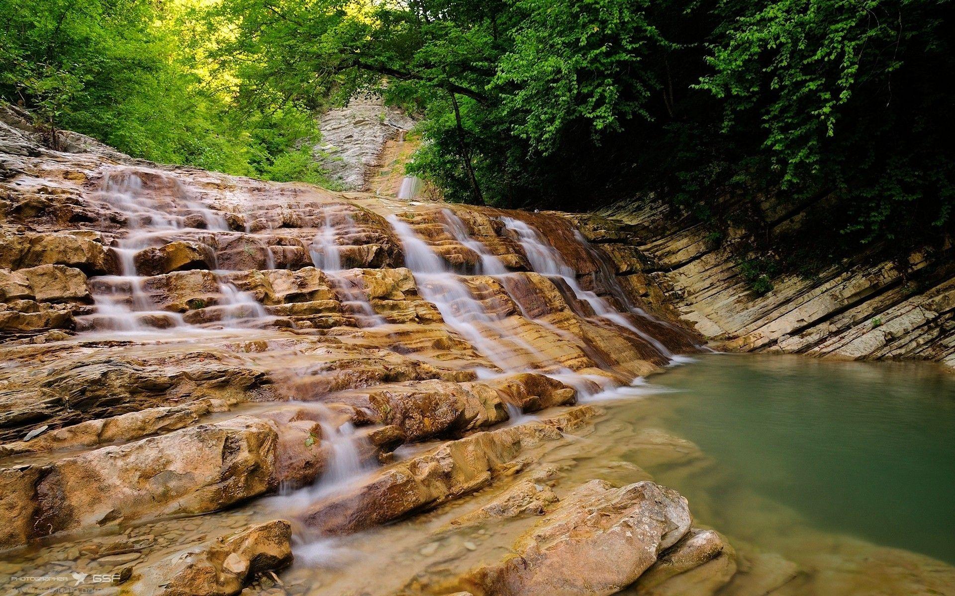 Waterfalls: Waterfall Rock Fantastic Steps Trees Rocks Earth
