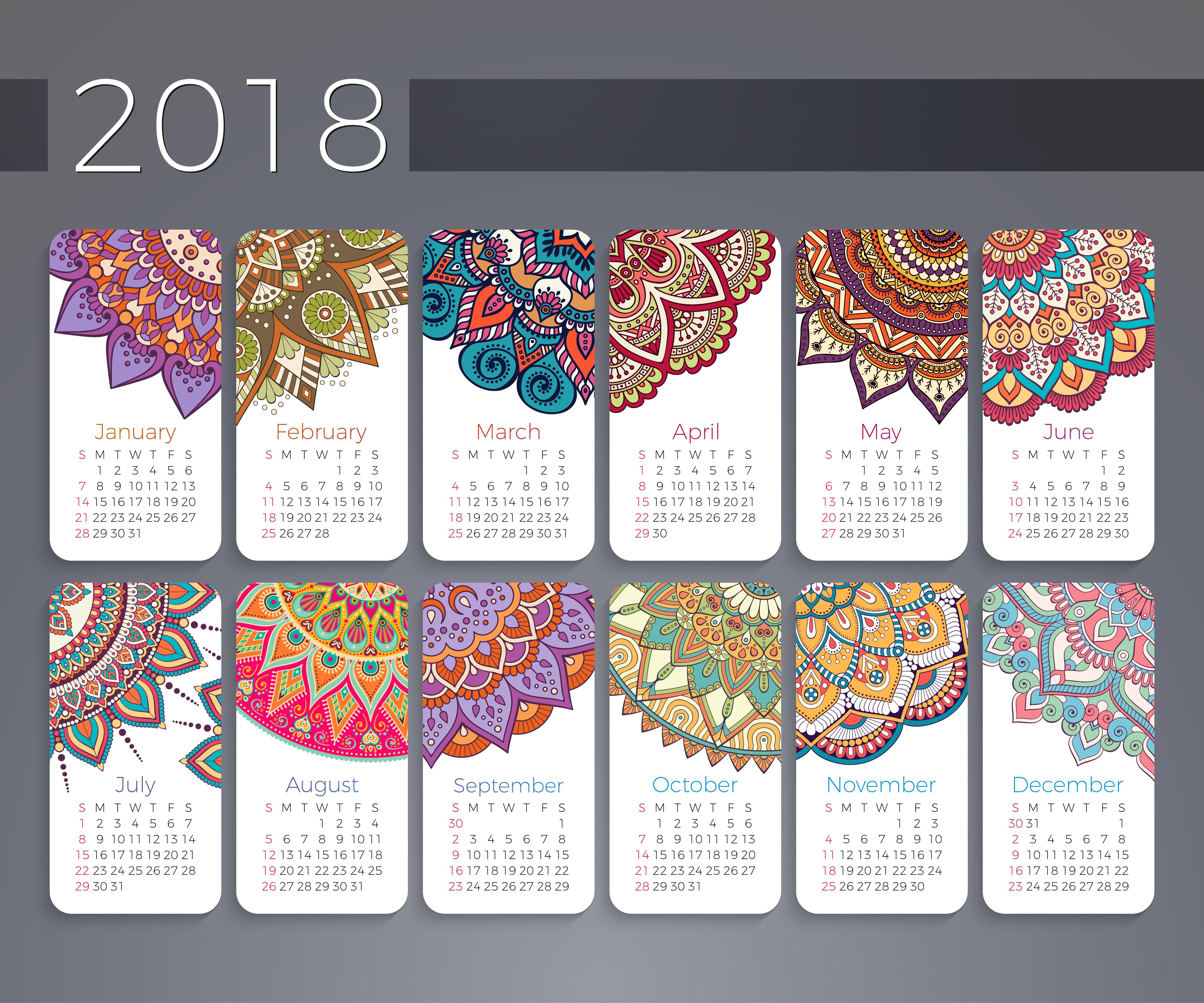 Wallpaper, calendar, 2018 Year, month, decorated, abstract