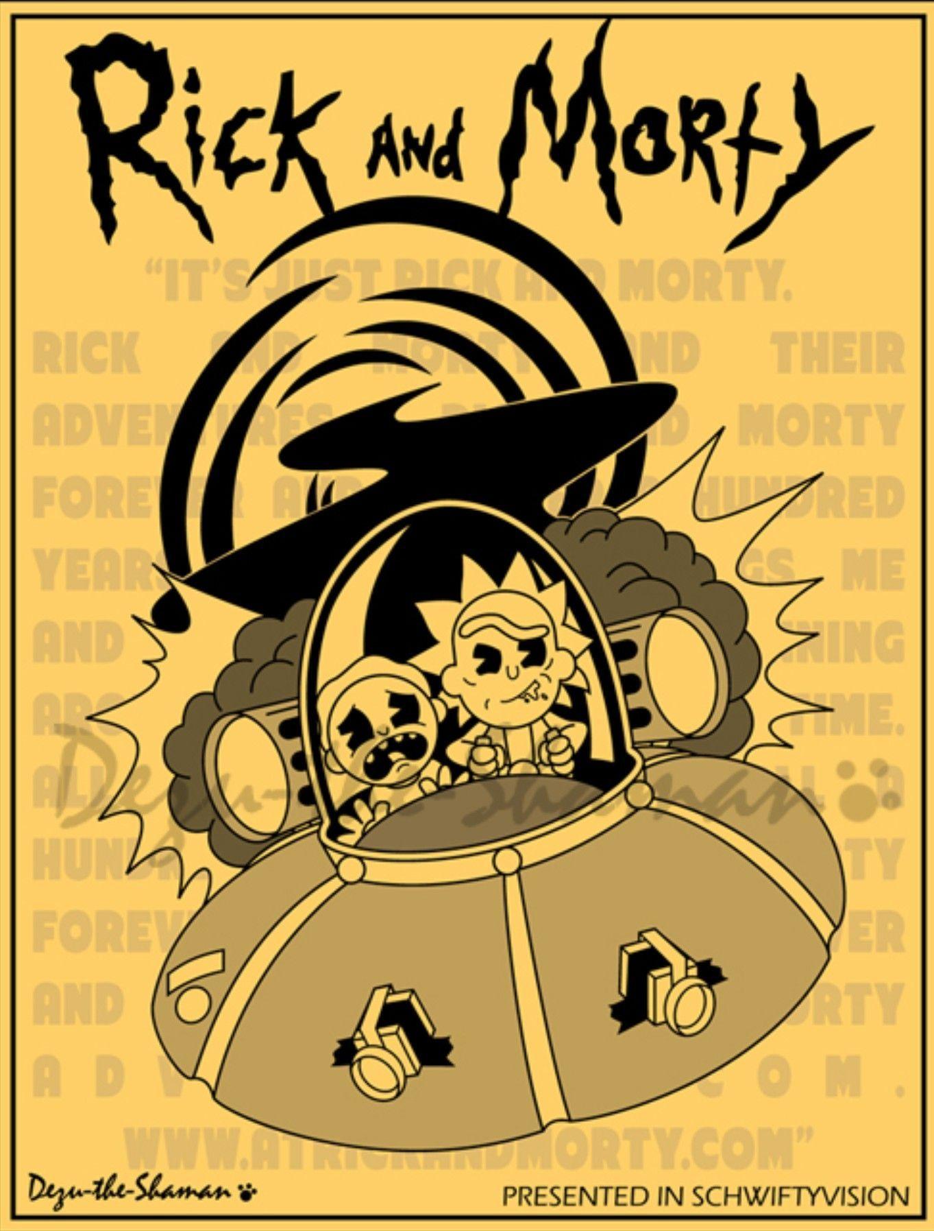 Rick and Morty- Poster reminds me of Bendy and the Ink Machine
