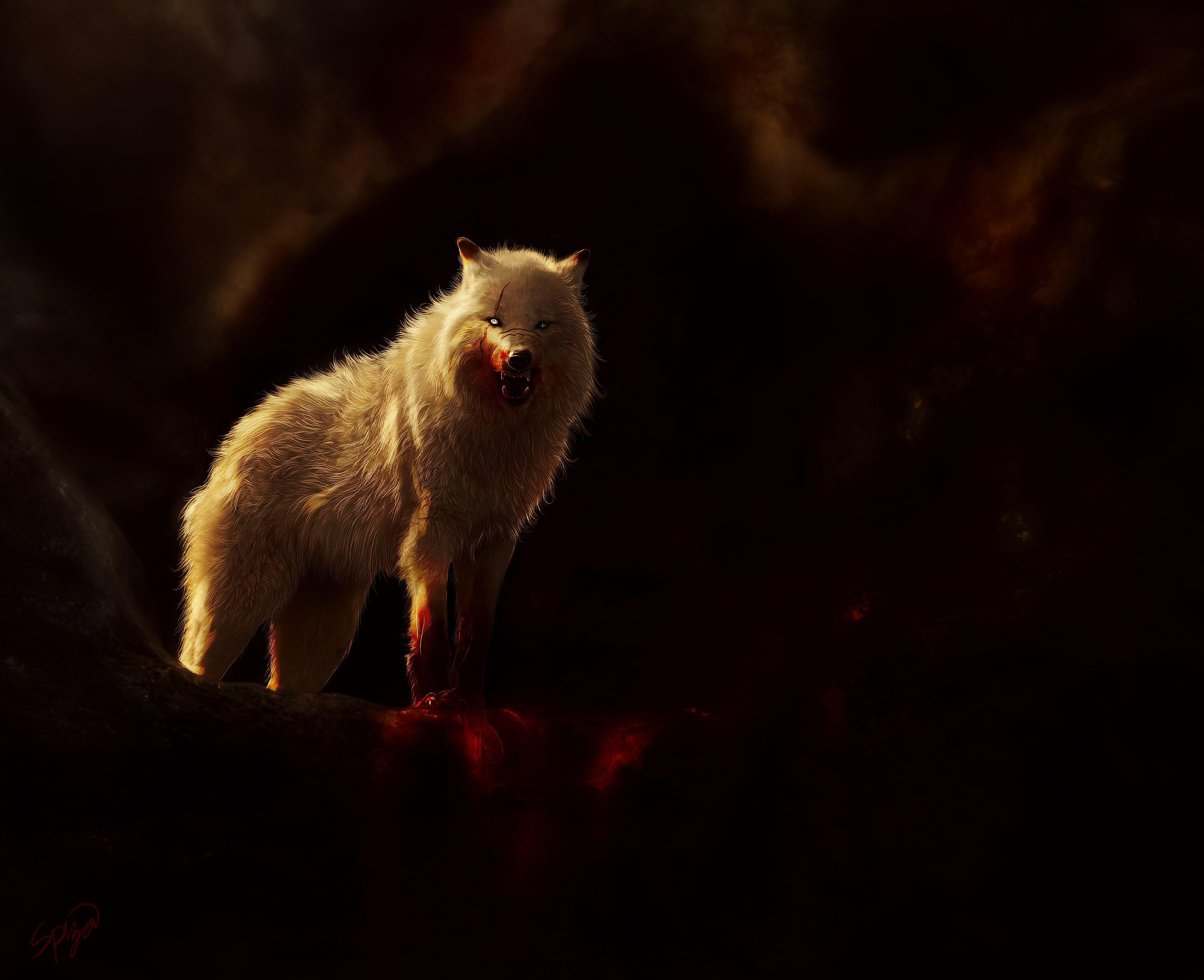 Arctic Wolf Aggressive Predator Wild Digital Art 4k