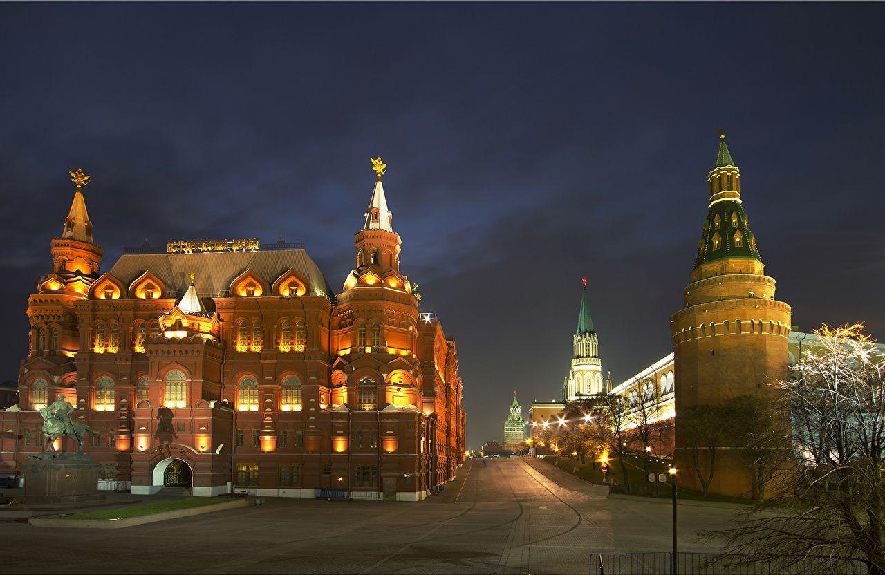 Wallpaper Cities Moscow Russia Night Moscow Kremlin Street lights