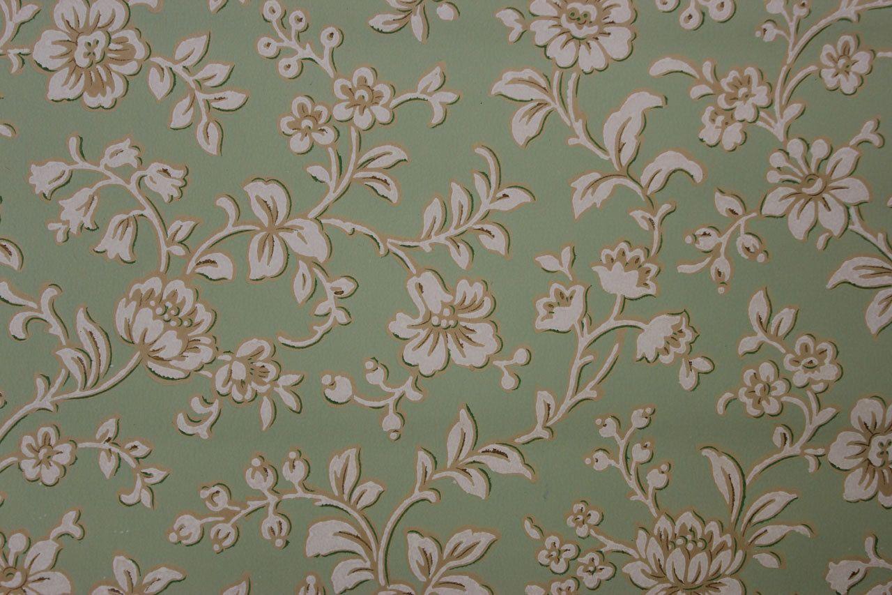 1920's Antique Vintage Wallpaper White Flowers